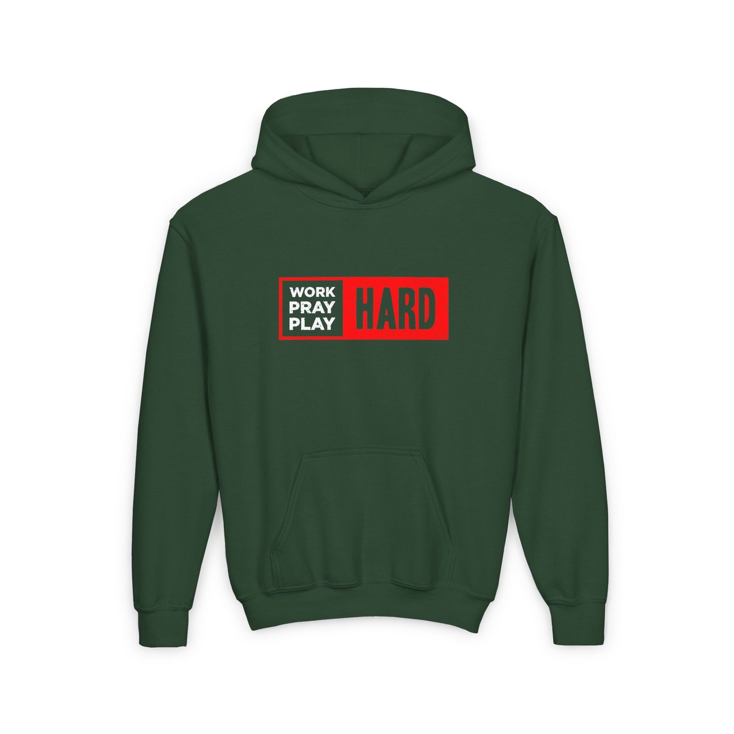 Work Hard Pray Hard Play Hard Youth Heavy Blend Hooded Sweatshirt