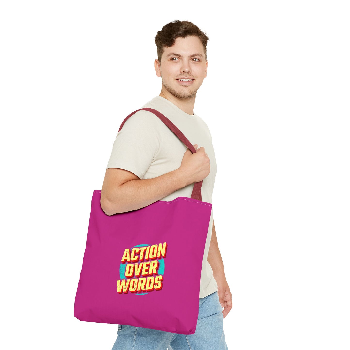 Action Over Words Tote Bag (AOP)