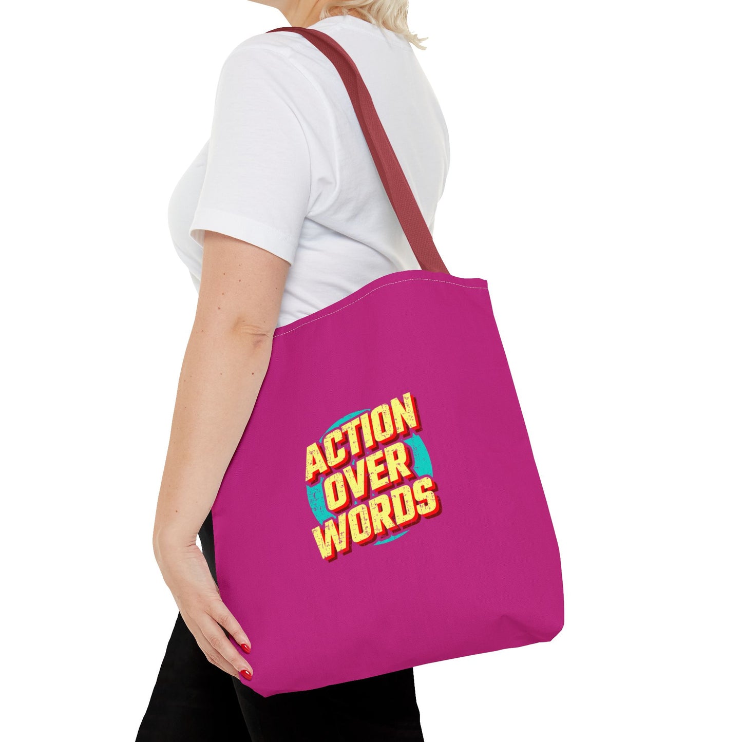 Action Over Words Tote Bag (AOP)