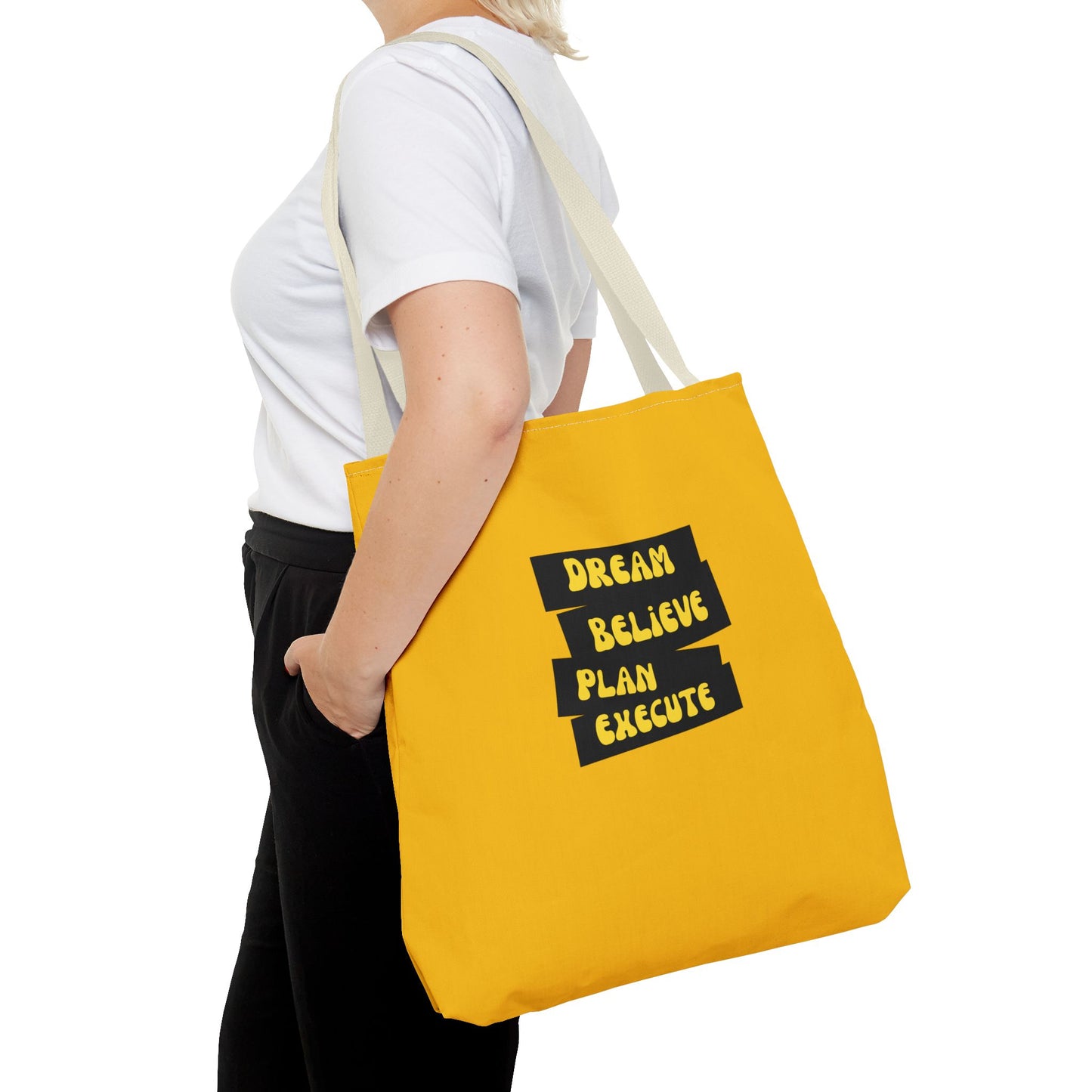 Dream Believe Plan Execute Tote Bag (AOP)