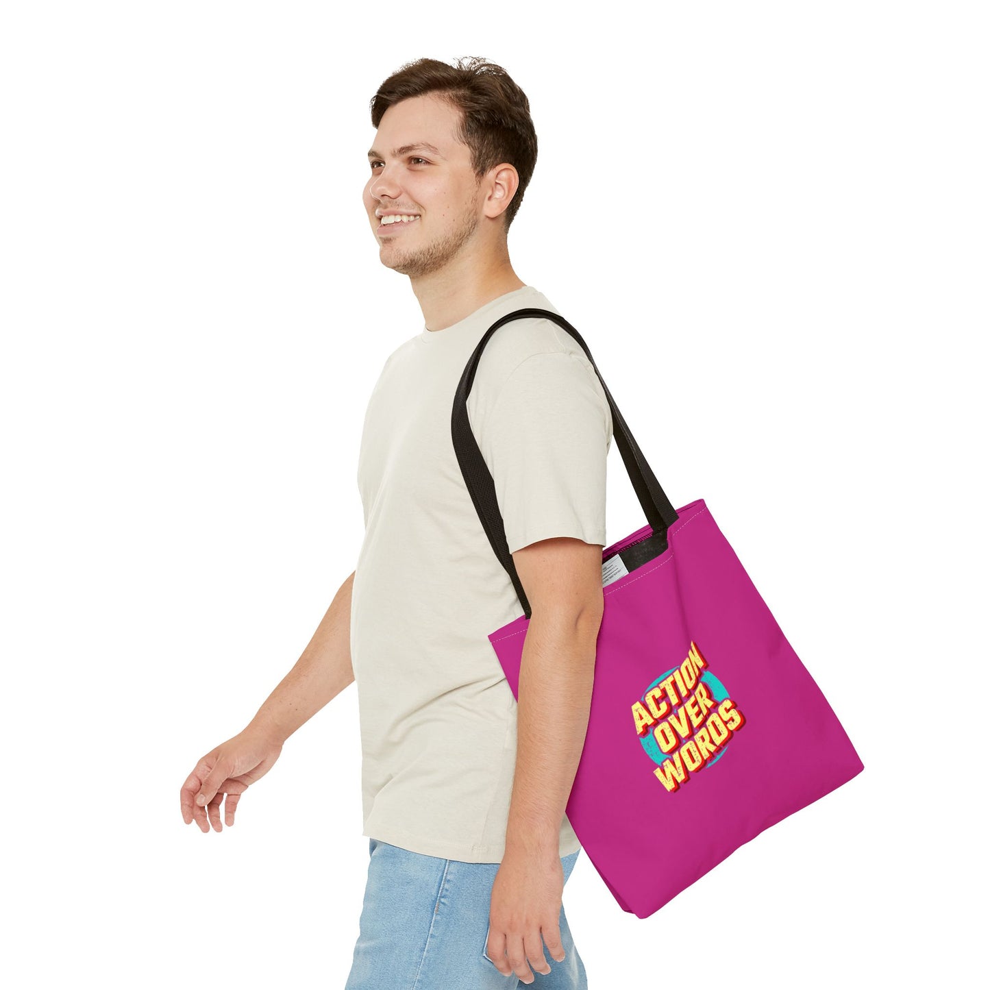 Action Over Words Tote Bag (AOP)