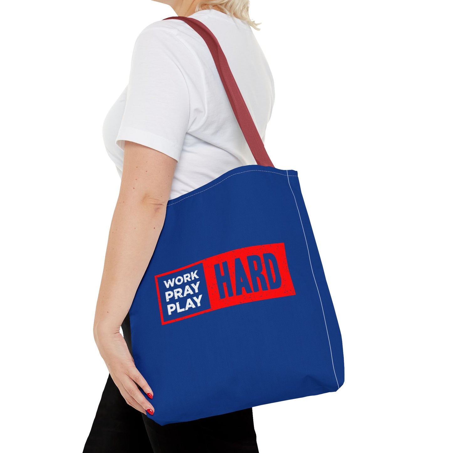 Work Hard Pray Hard Play Hard Tote Bag (AOP)