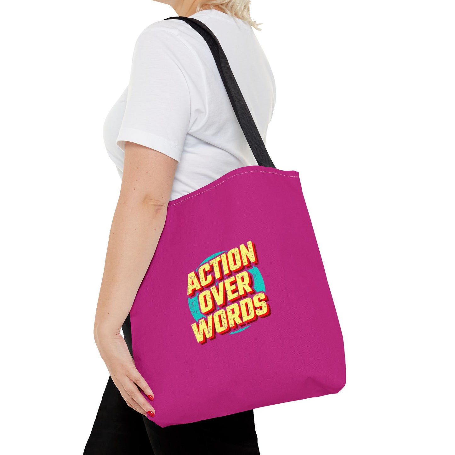 Action Over Words Tote Bag (AOP)
