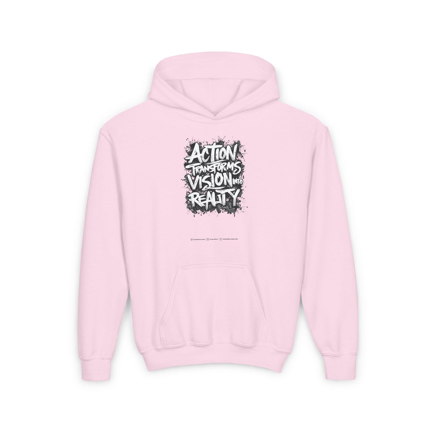 Action Transforms Vision Into Reality Youth Heavy Blend Hooded Sweatshirt