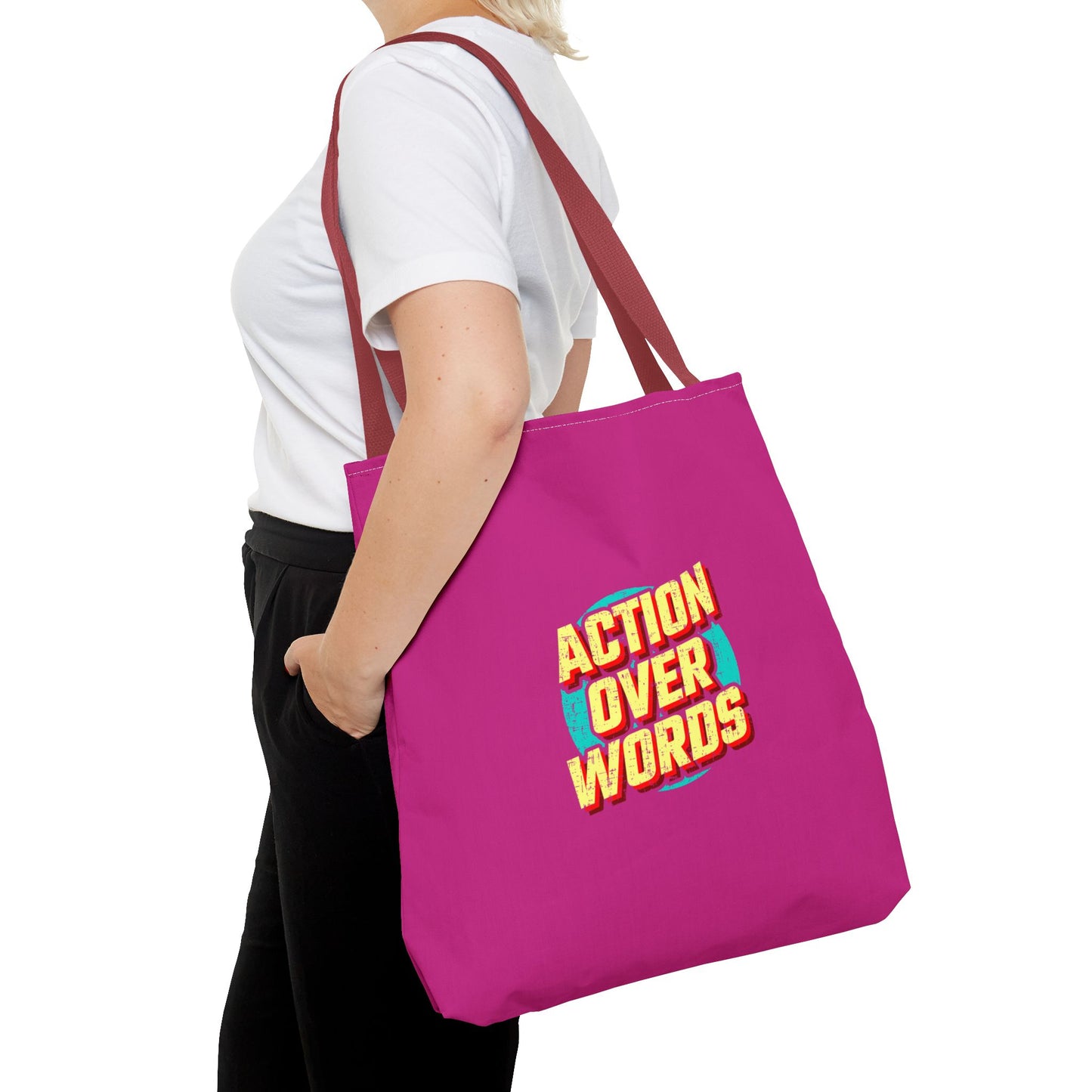Action Over Words Tote Bag (AOP)