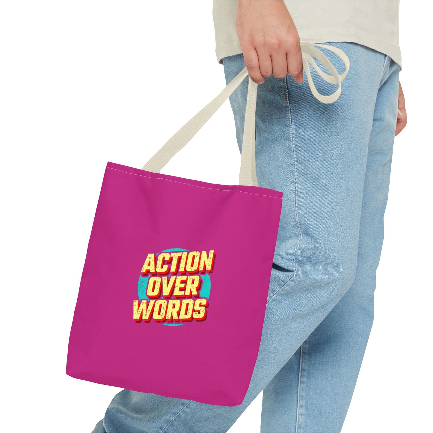 Action Over Words Tote Bag (AOP)