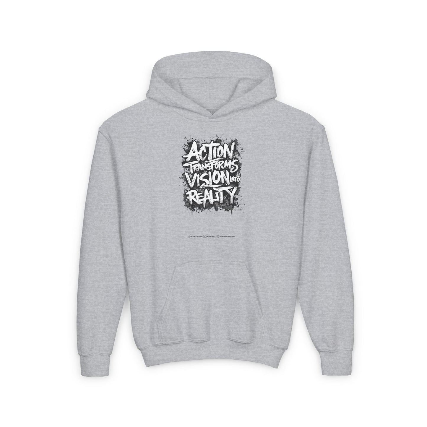 Action Transforms Vision Into Reality Youth Heavy Blend Hooded Sweatshirt