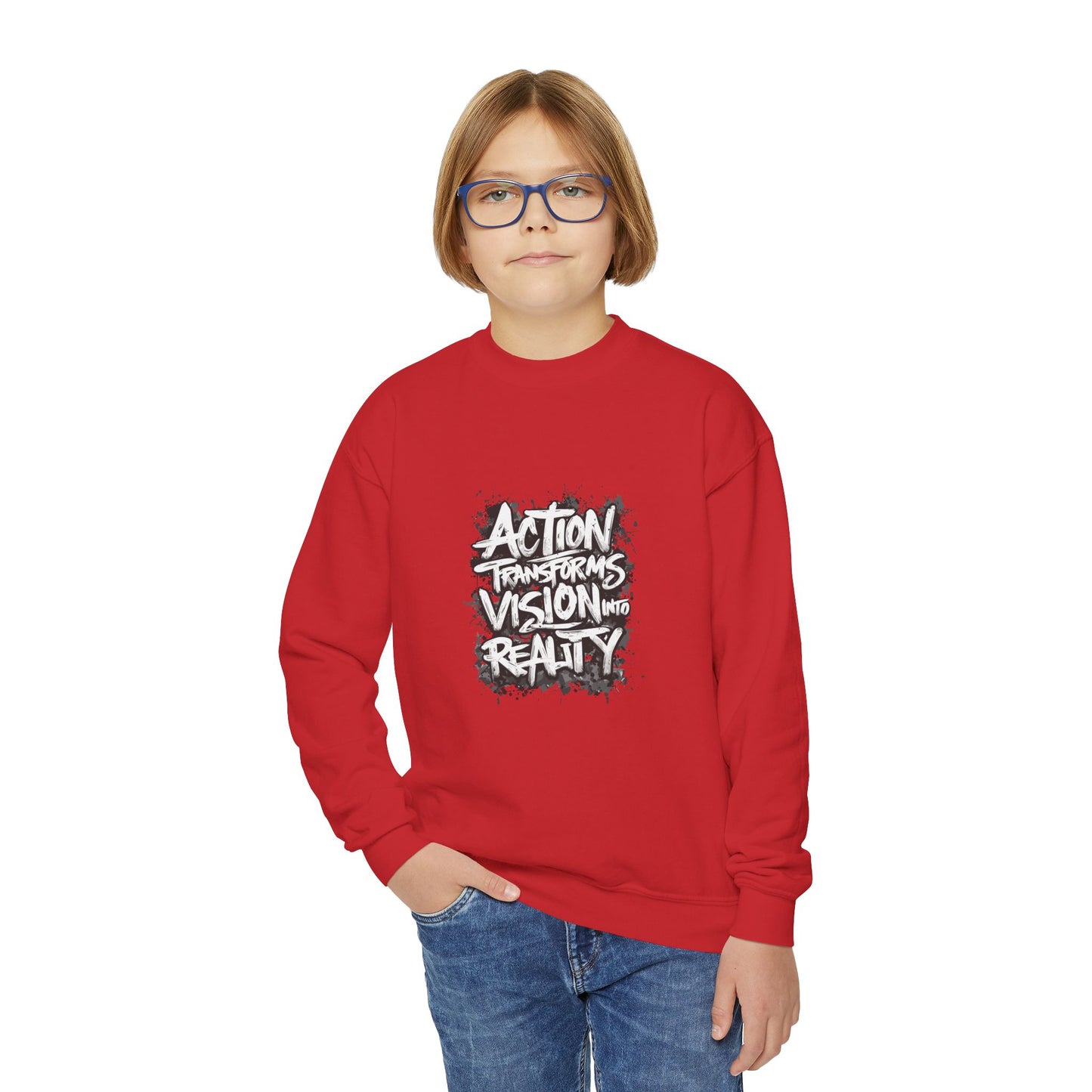 Action Transforms Vision Into Reality Youth Crewneck Sweatshirt