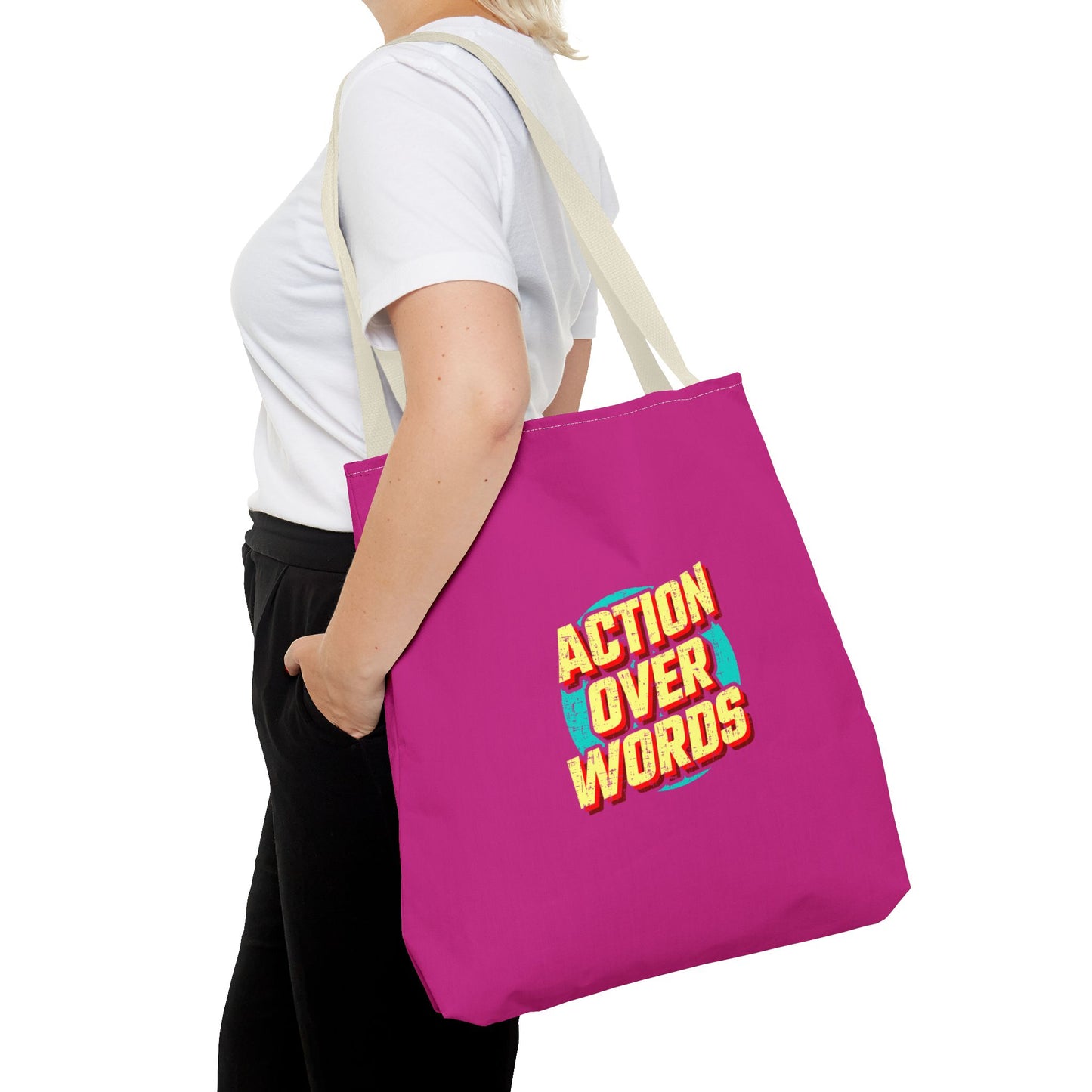 Action Over Words Tote Bag (AOP)