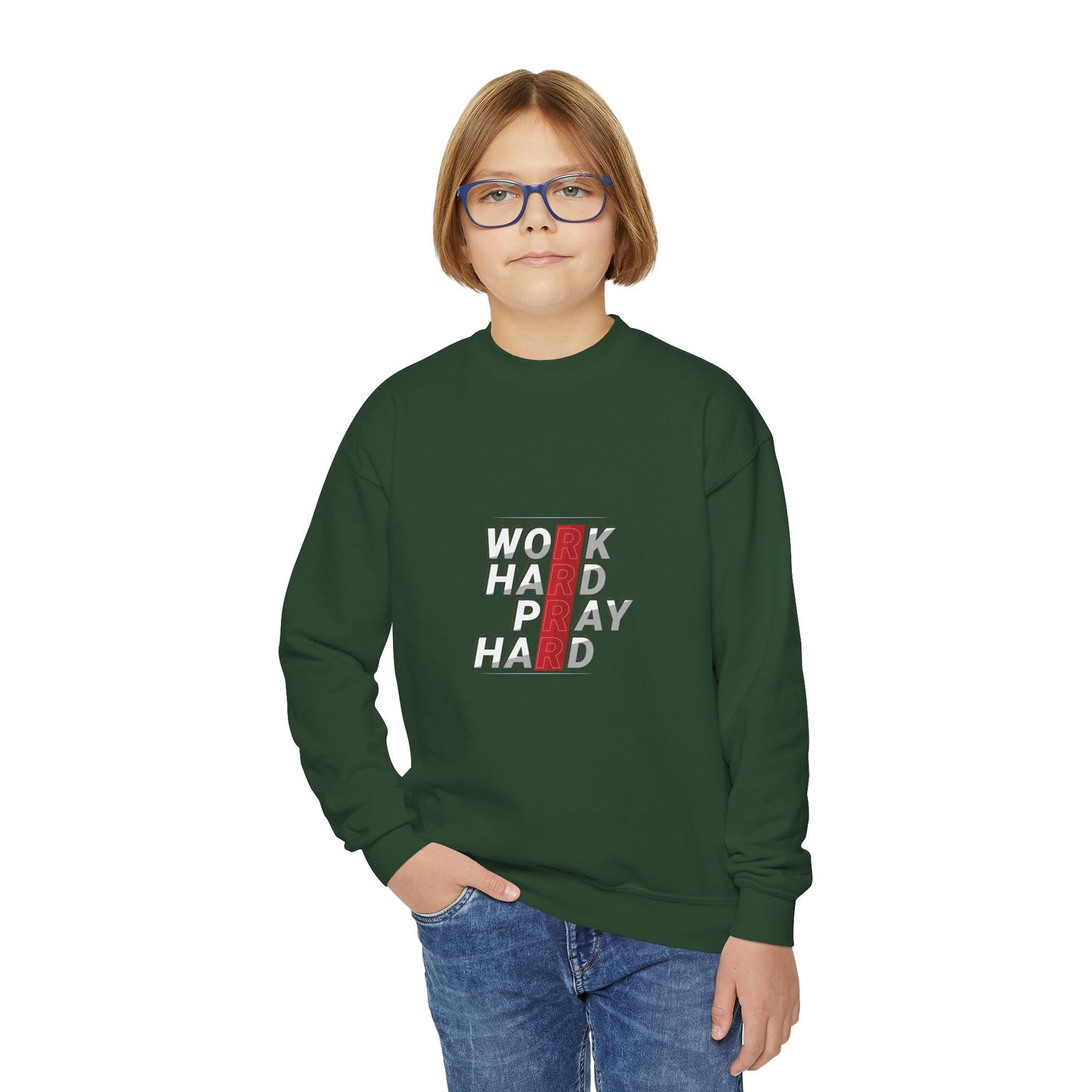 Work Hard Pray Hard Youth Crewneck Sweatshirt