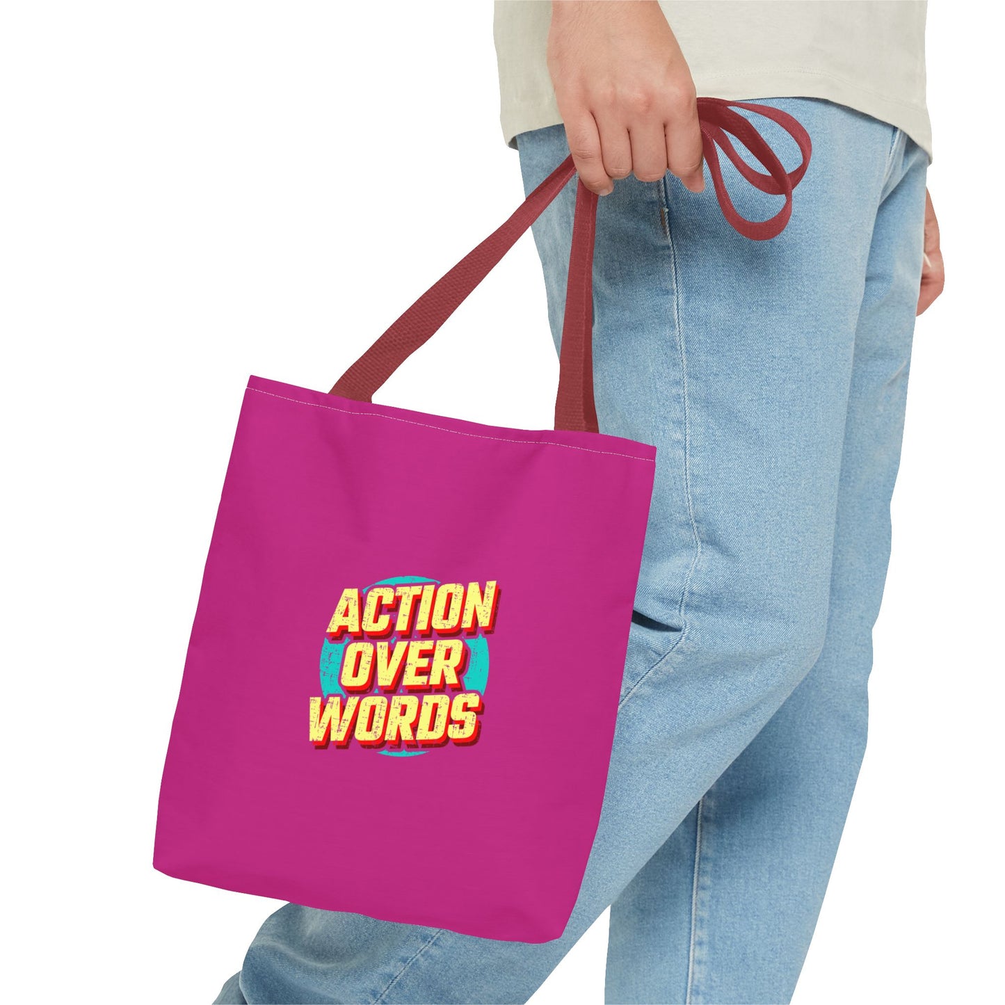 Action Over Words Tote Bag (AOP)