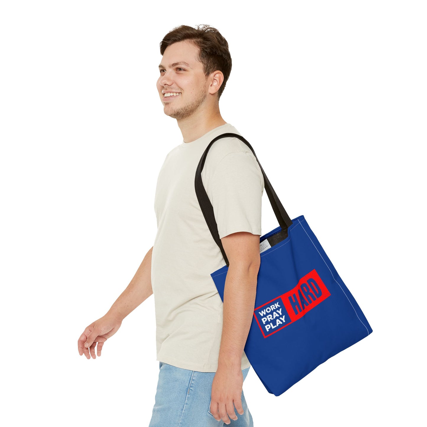 Work Hard Pray Hard Play Hard Tote Bag (AOP)