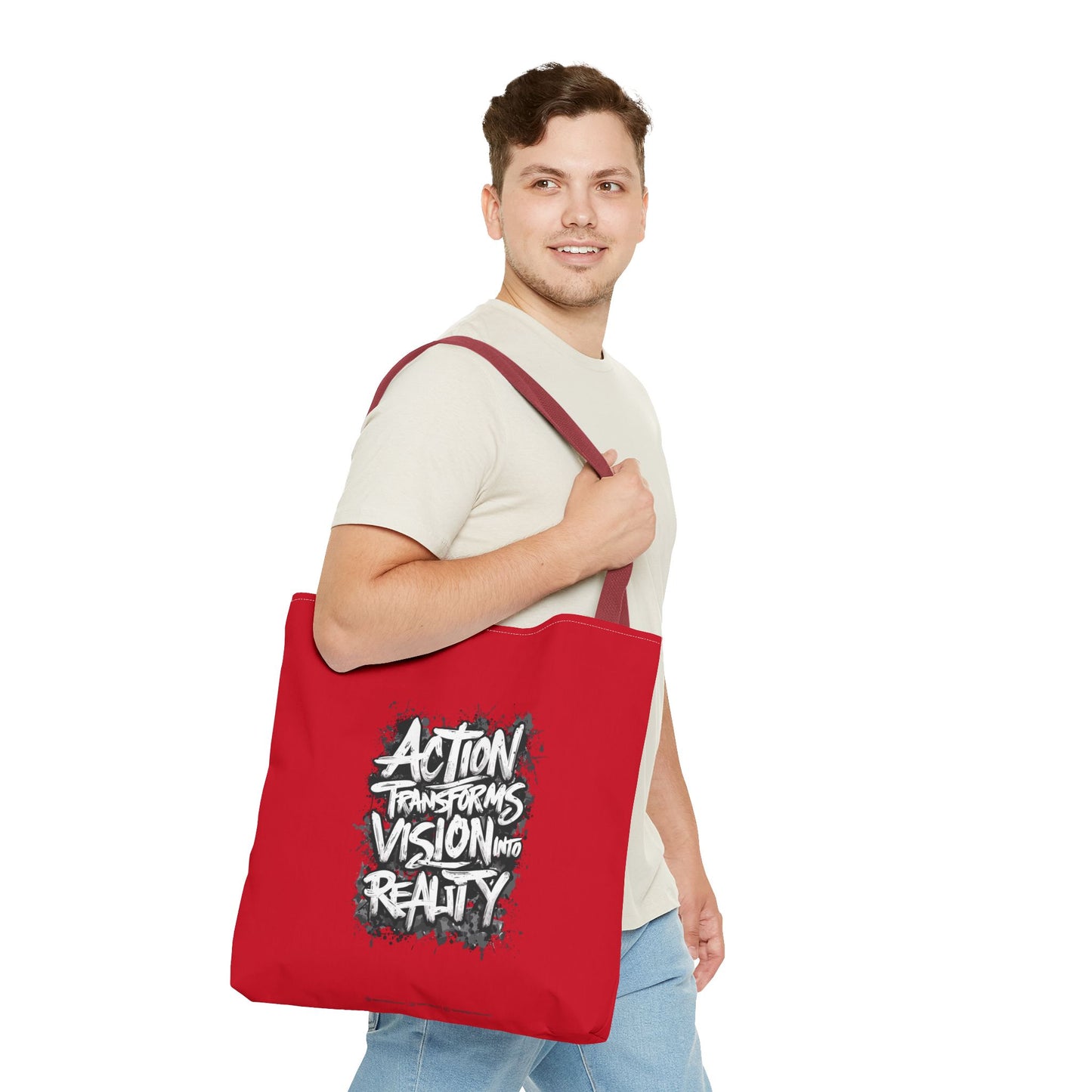 Action Transforms Vision Into Reality Tote Bag (AOP)