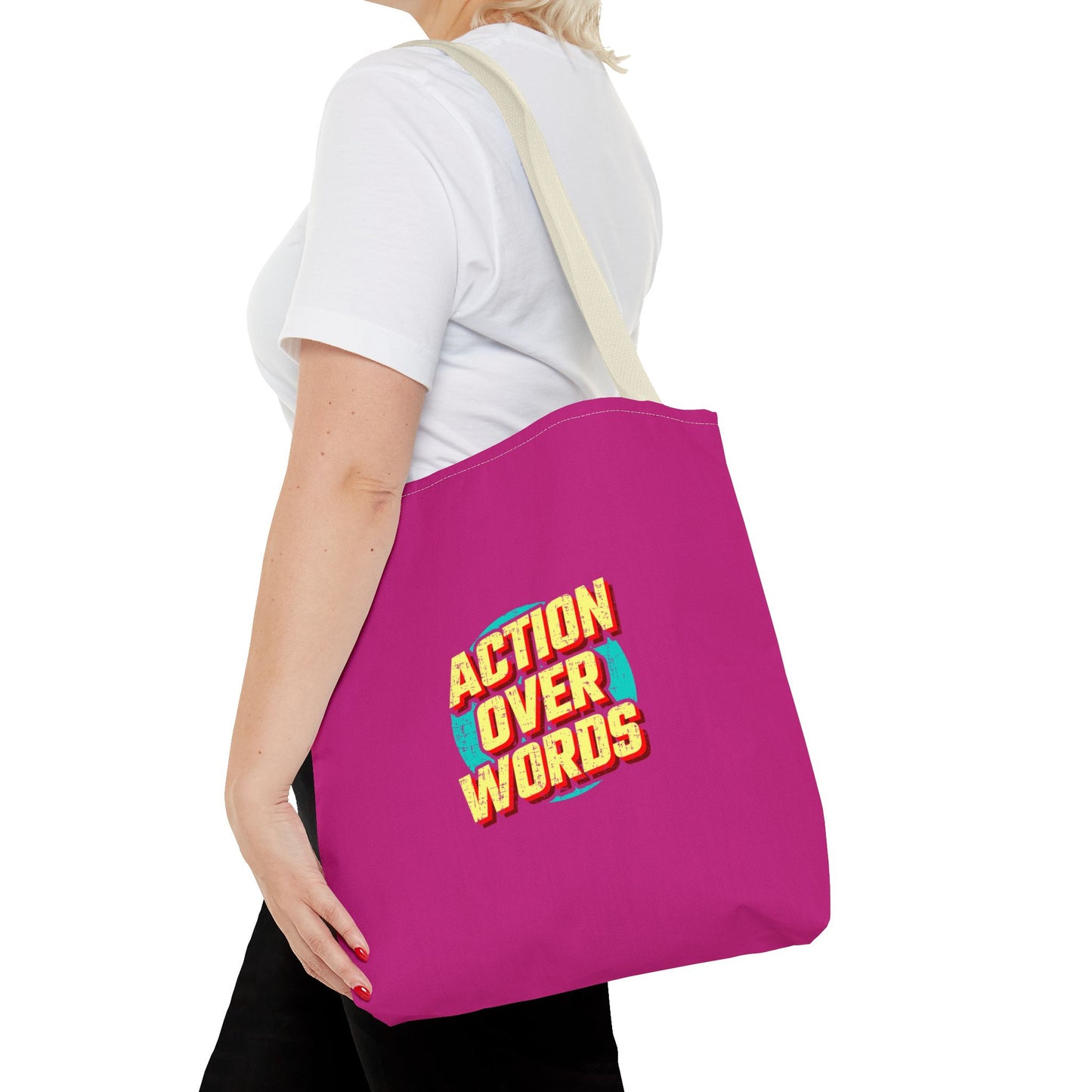 Action Over Words Tote Bag (AOP)