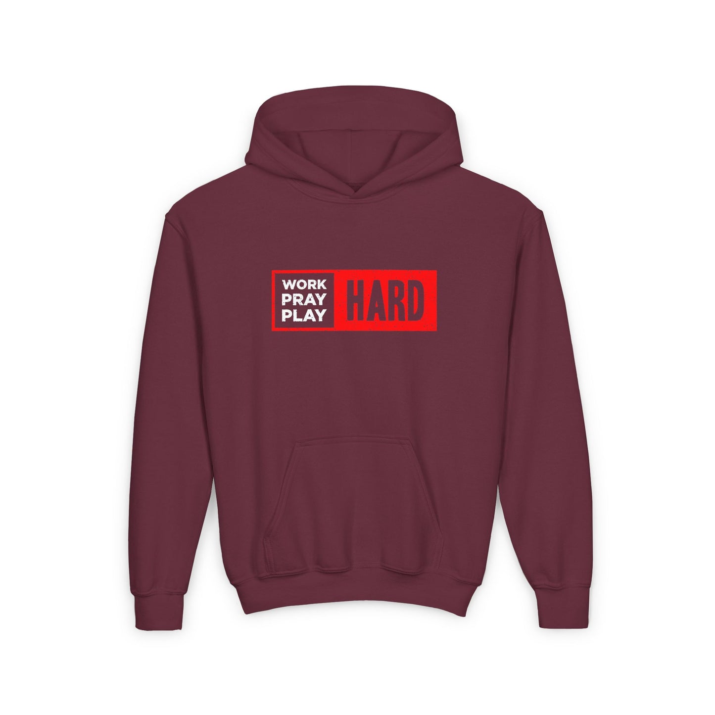 Work Hard Pray Hard Play Hard Youth Heavy Blend Hooded Sweatshirt