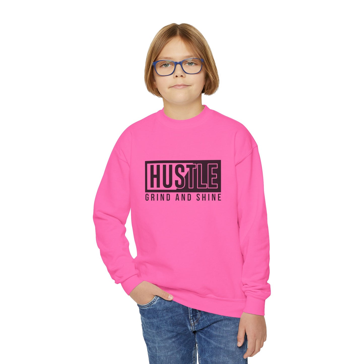 Hustle Grind And Shine Youth Crewneck Sweatshirt