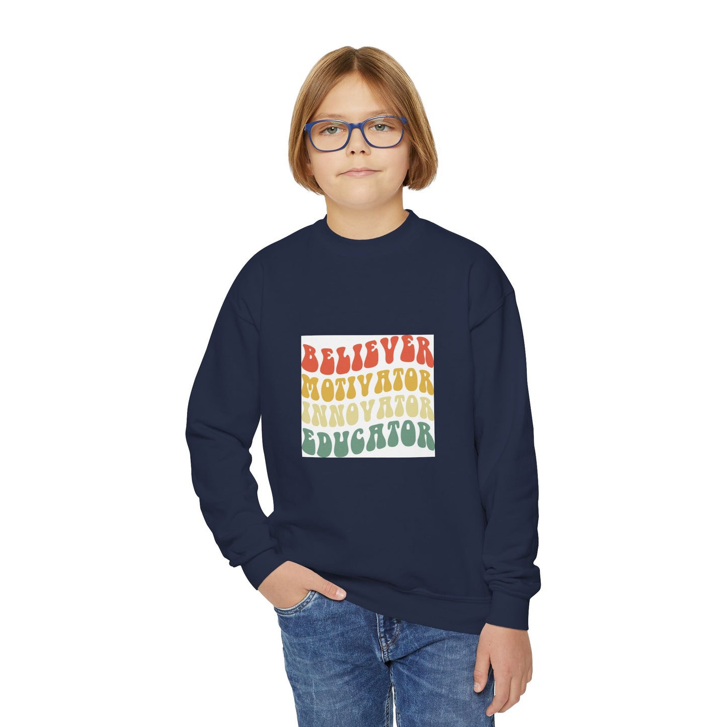 Believer Motivator Innovator Educator Youth Crewneck Sweatshirt