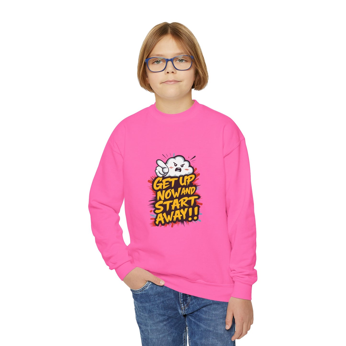 Get Up Now And Start Away!! Youth Crewneck Sweatshirt