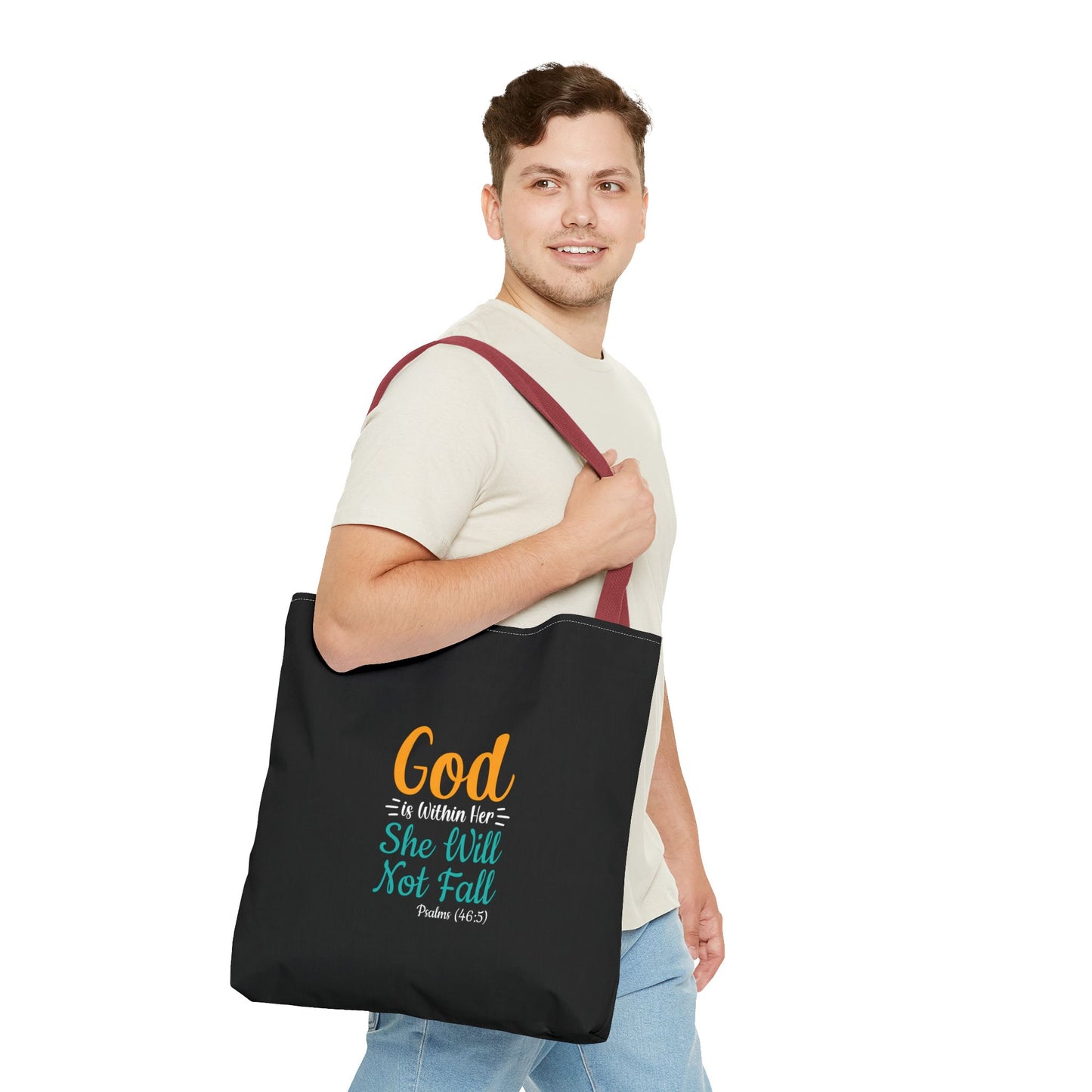 God Is Within Her She Will Not Fall Tote Bag (AOP)