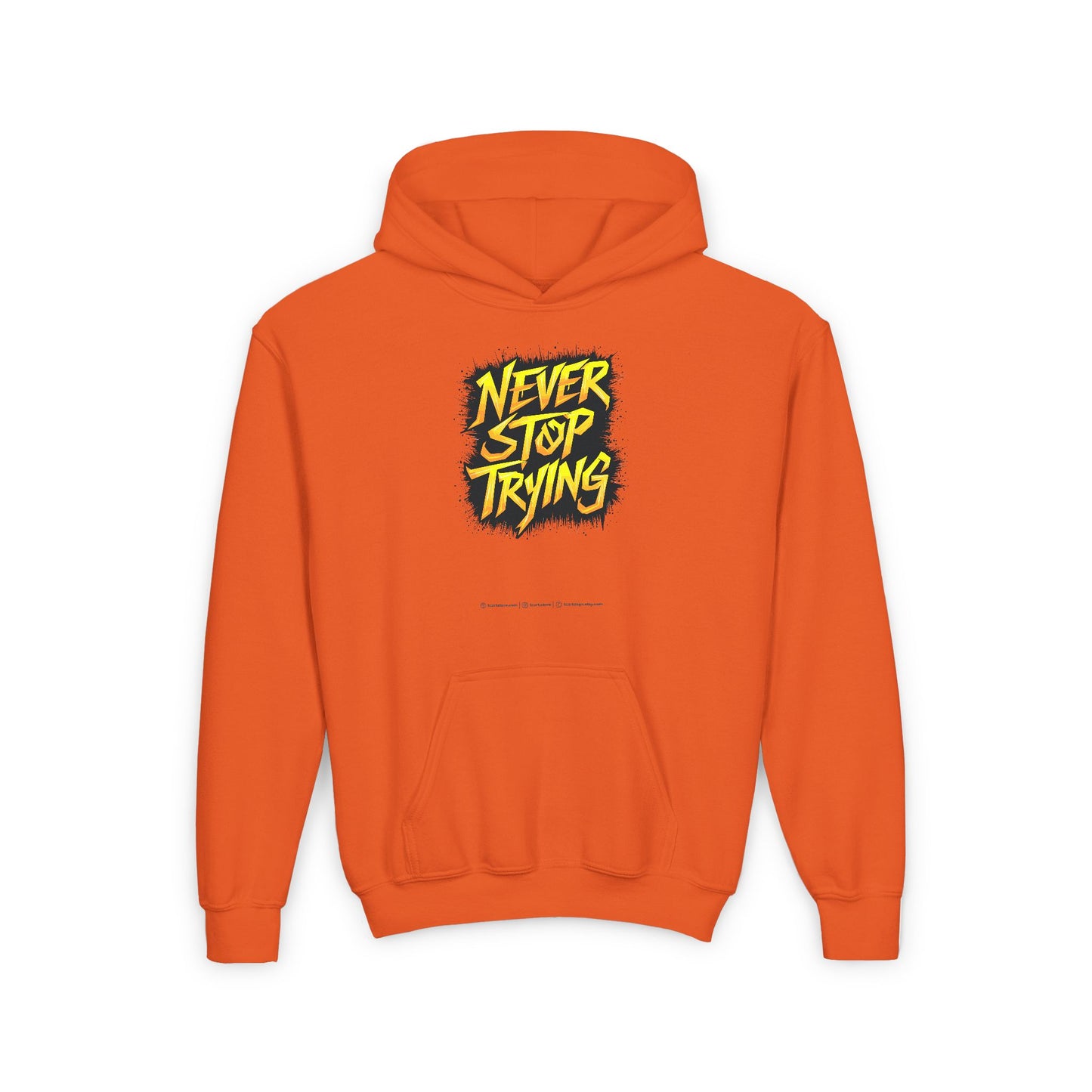 Never Stop Trying Youth Heavy Blend Hooded Sweatshirt