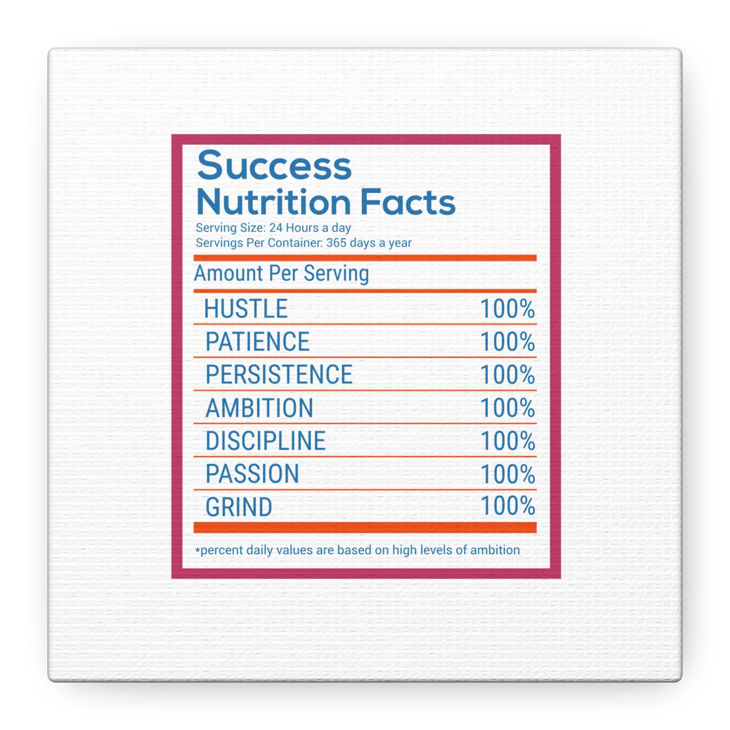 Success Nutrition Facts Matte Canvas, Stretched, 1.25"