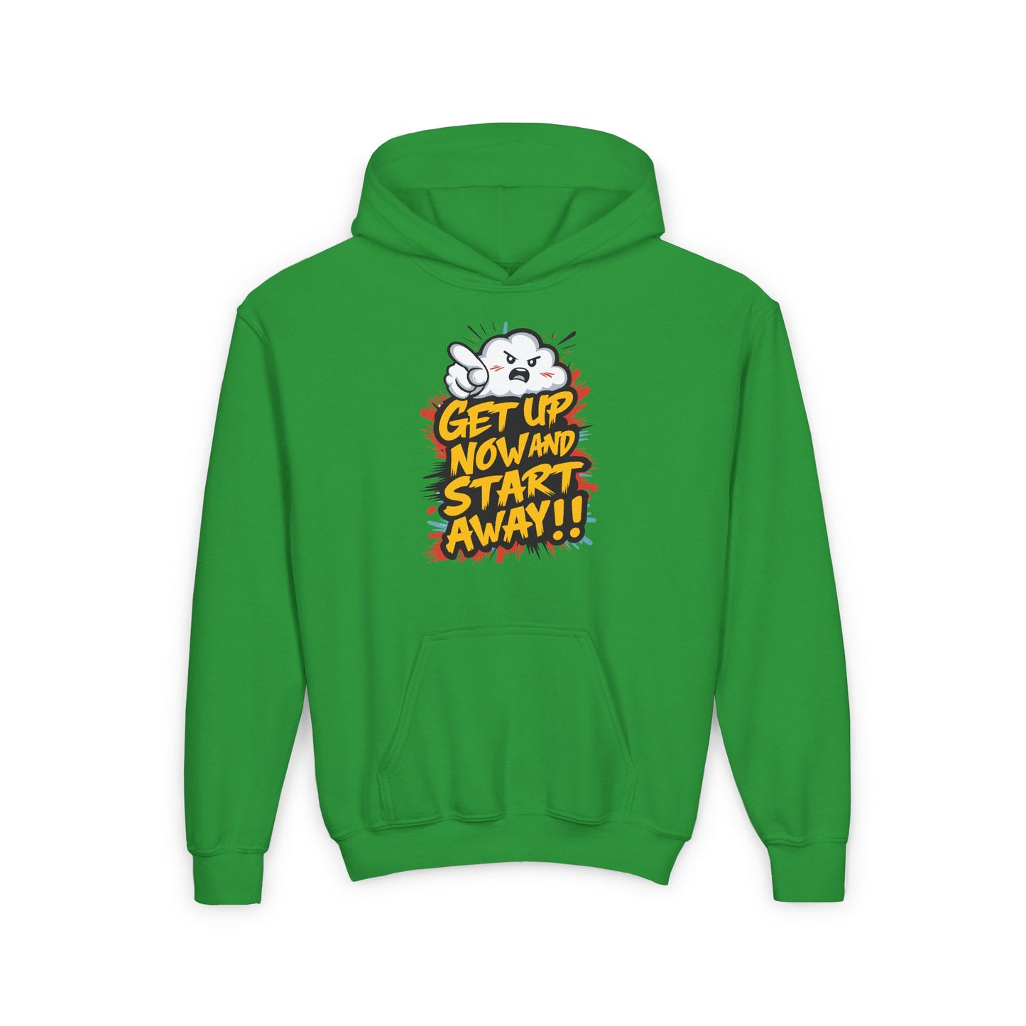 Get Up Now And Start Away!! Youth Heavy Blend Hooded Sweatshirt
