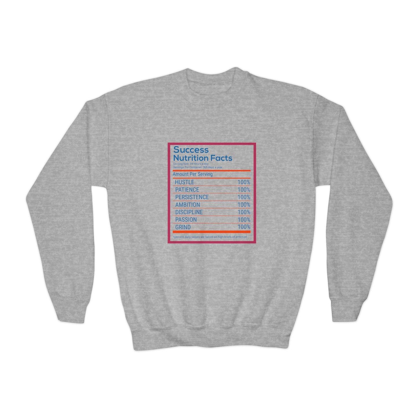 Success Nutrition Facts Youth Crewneck Sweatshirt