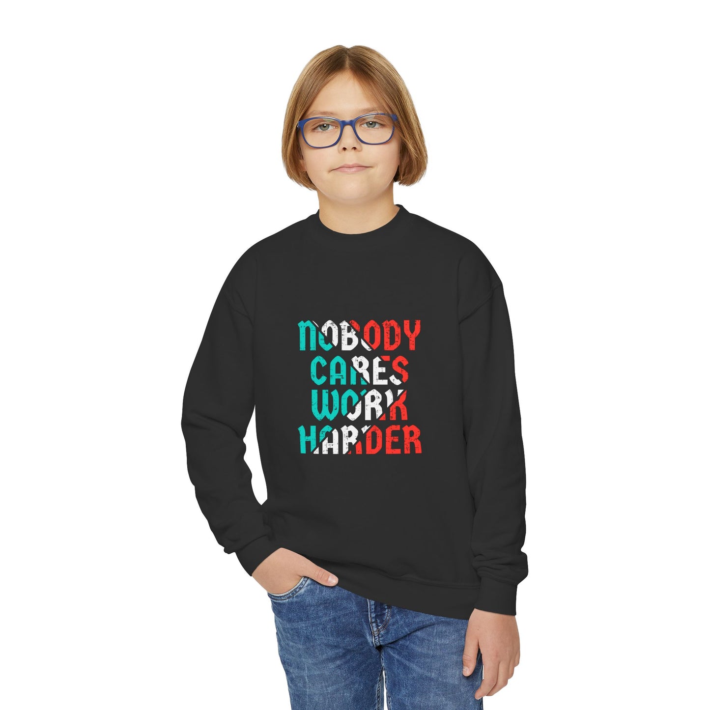 Nobody Cares Work Harder Youth Crewneck Sweatshirt