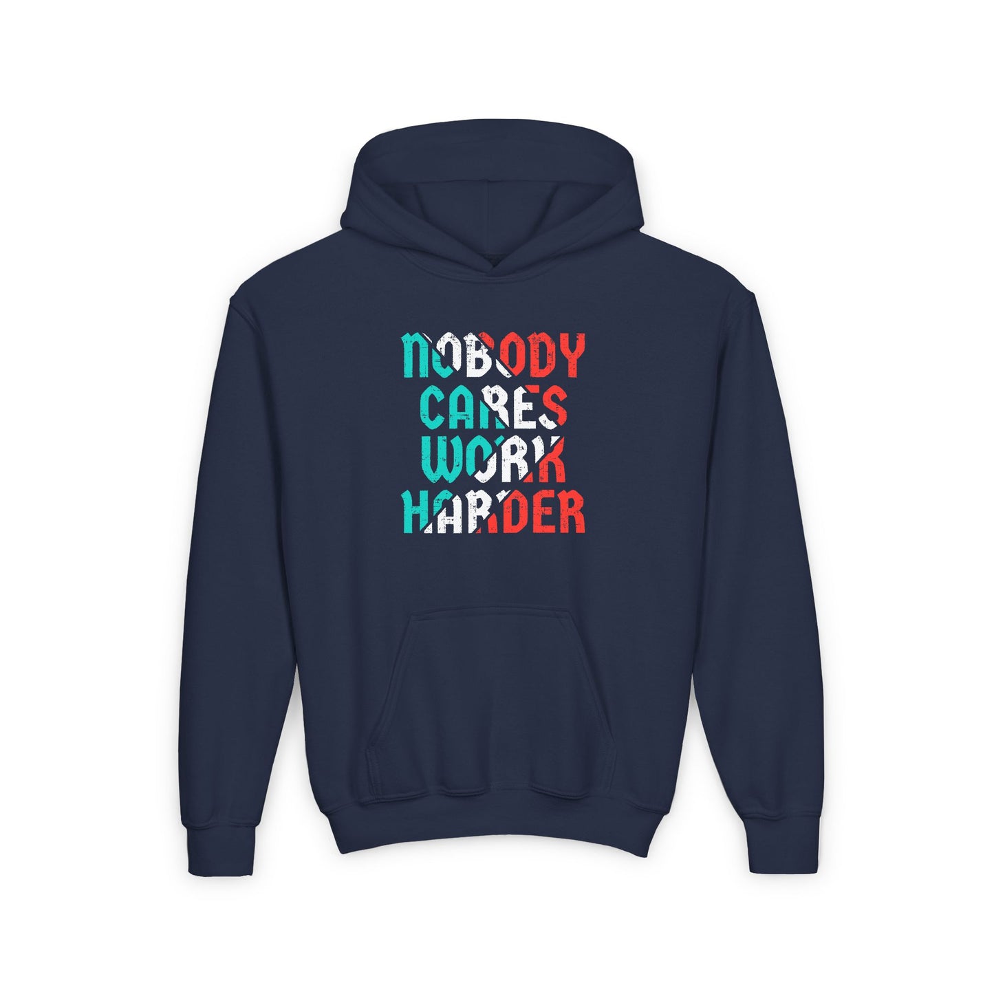 Nobody Cares Work Harder Youth Heavy Blend Hooded Sweatshirt