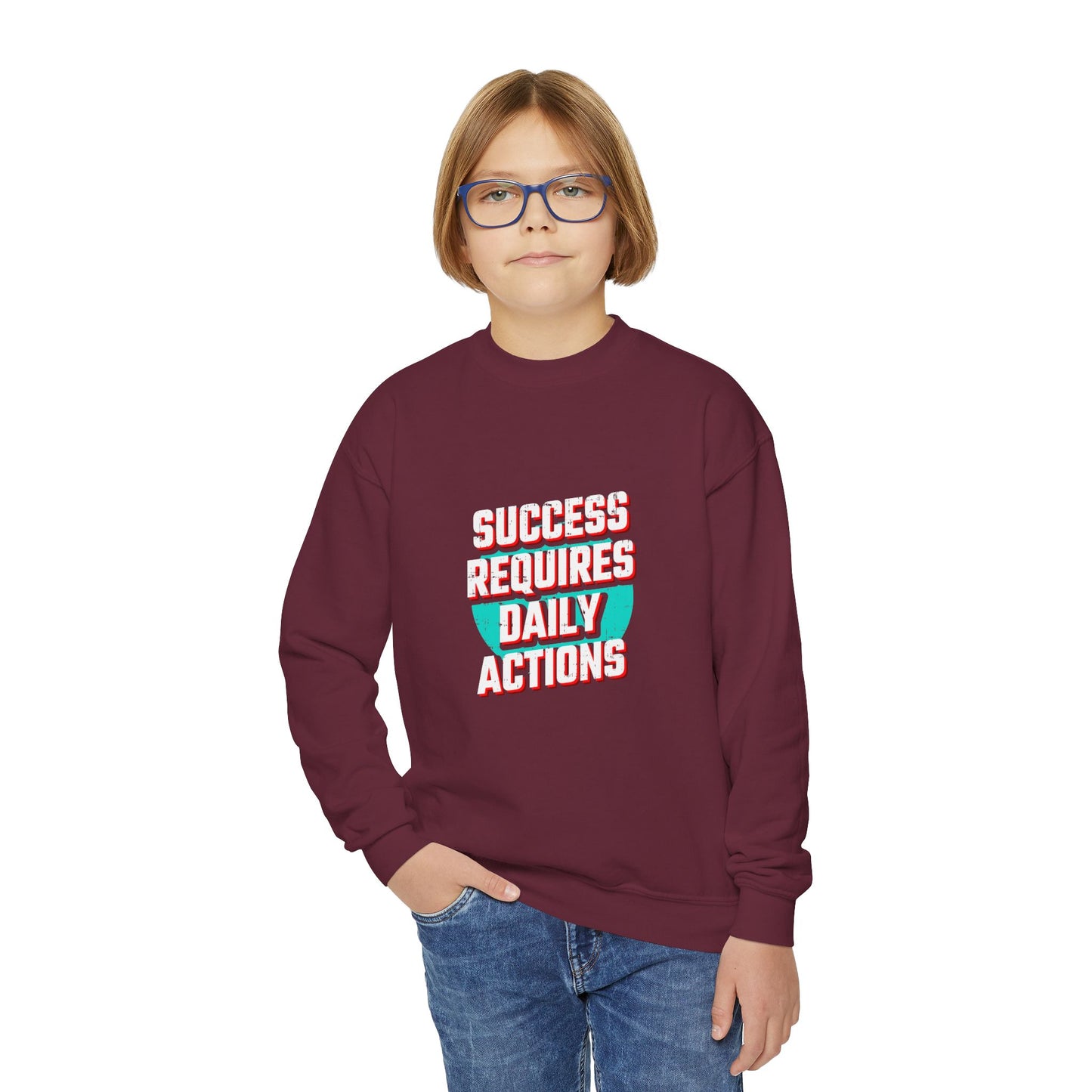 Success Requires Daily Actions Youth Crewneck Sweatshirt