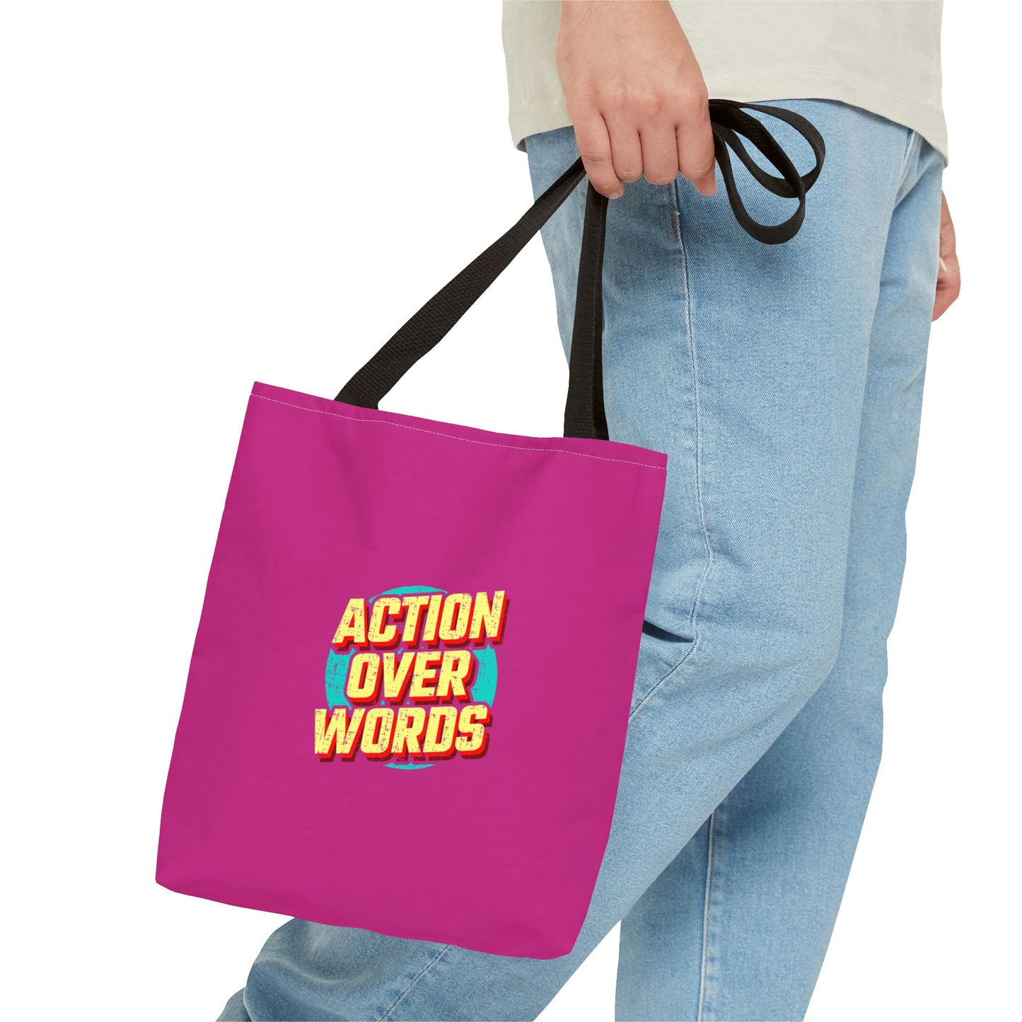 Action Over Words Tote Bag (AOP)