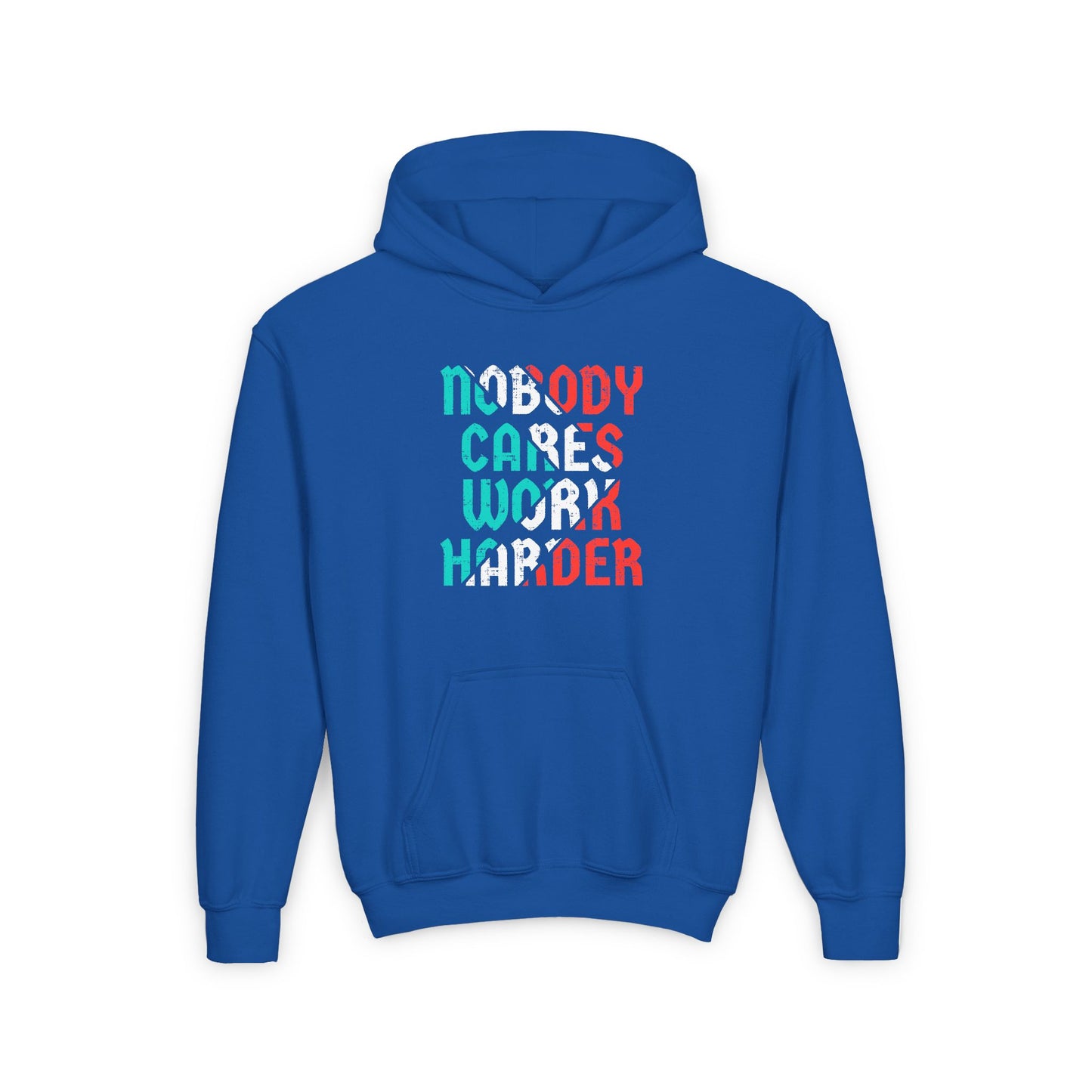 Nobody Cares Work Harder Youth Heavy Blend Hooded Sweatshirt