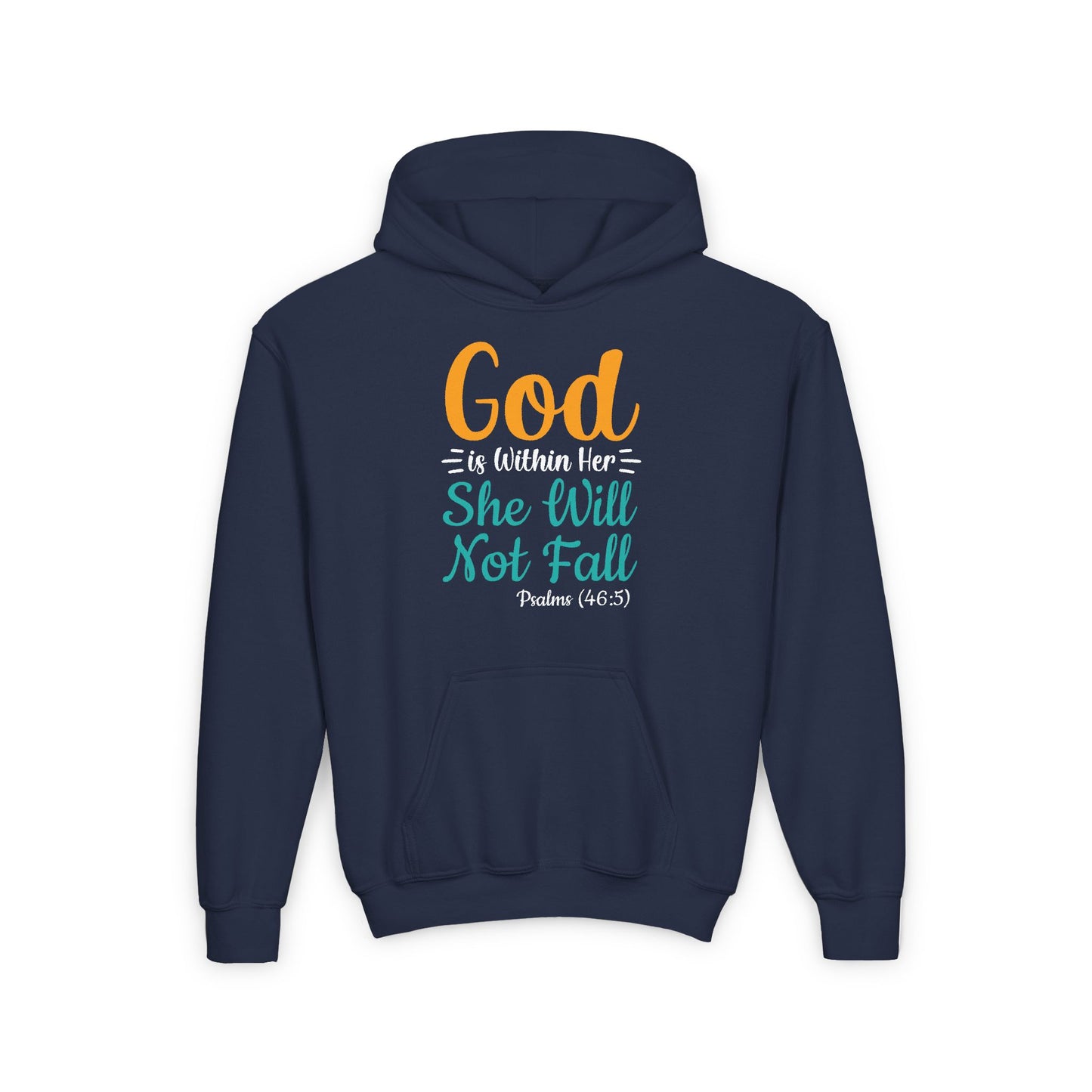 God Is Within Her She Will Not Fall Youth Heavy Blend Hooded Sweatshirt