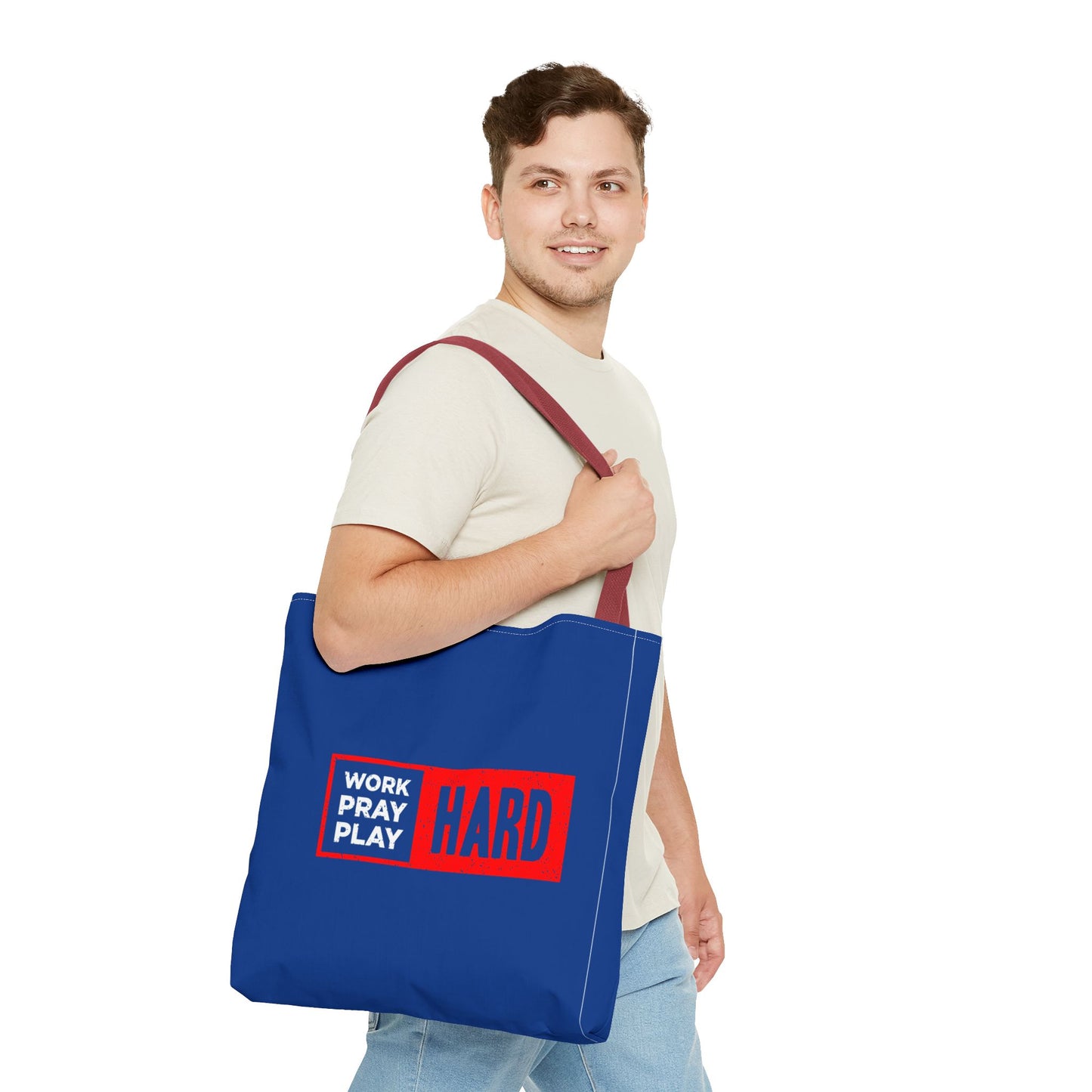 Work Hard Pray Hard Play Hard Tote Bag (AOP)