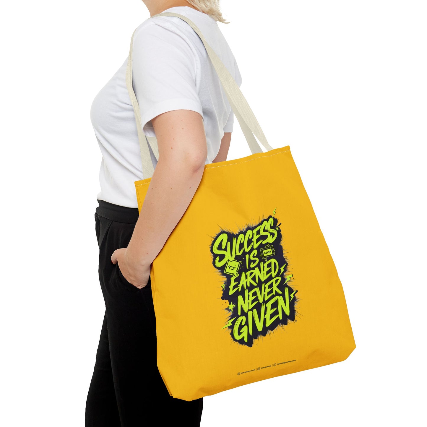 Success Is Never Earned Never Given Tote Bag (AOP)
