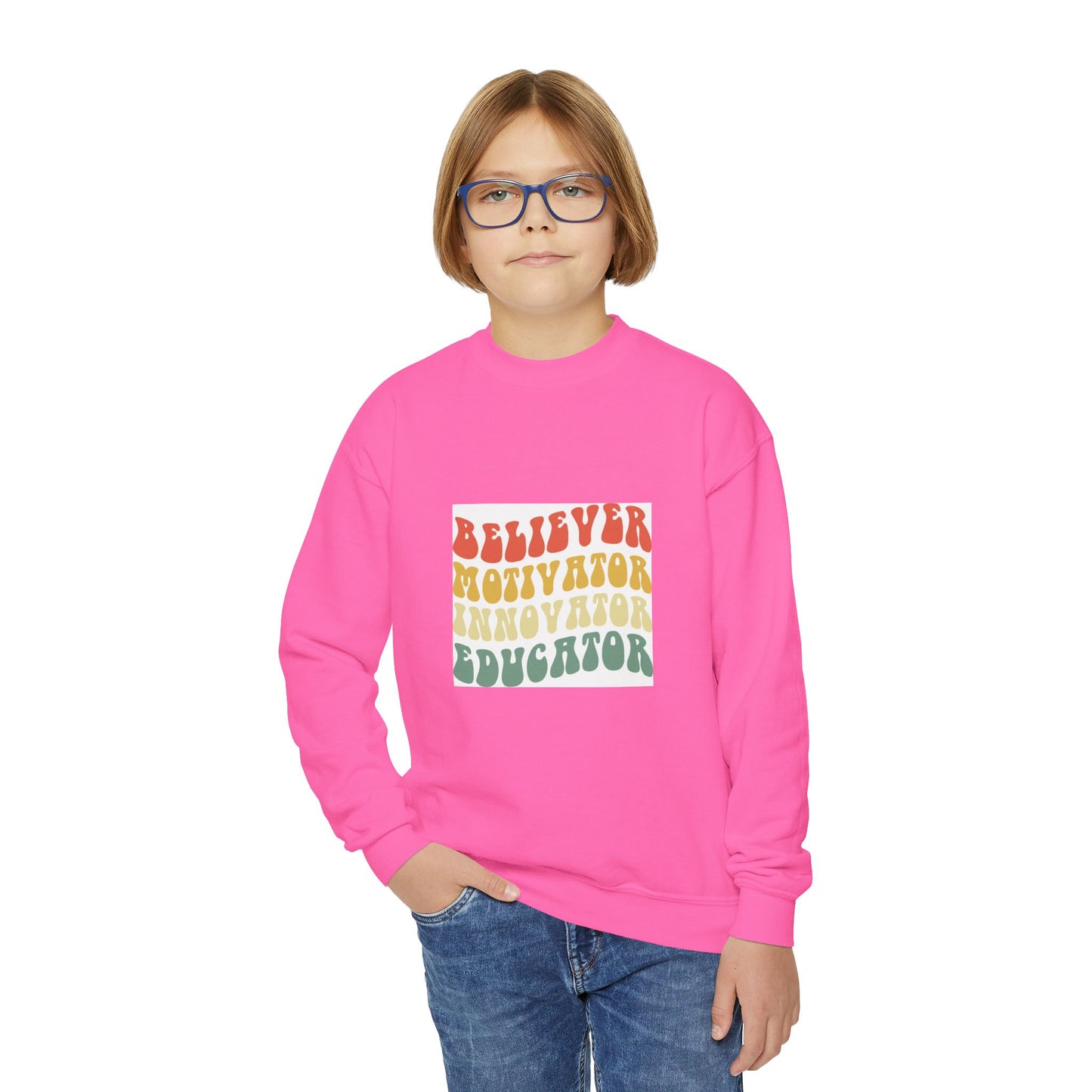 Believer Motivator Innovator Educator Youth Crewneck Sweatshirt