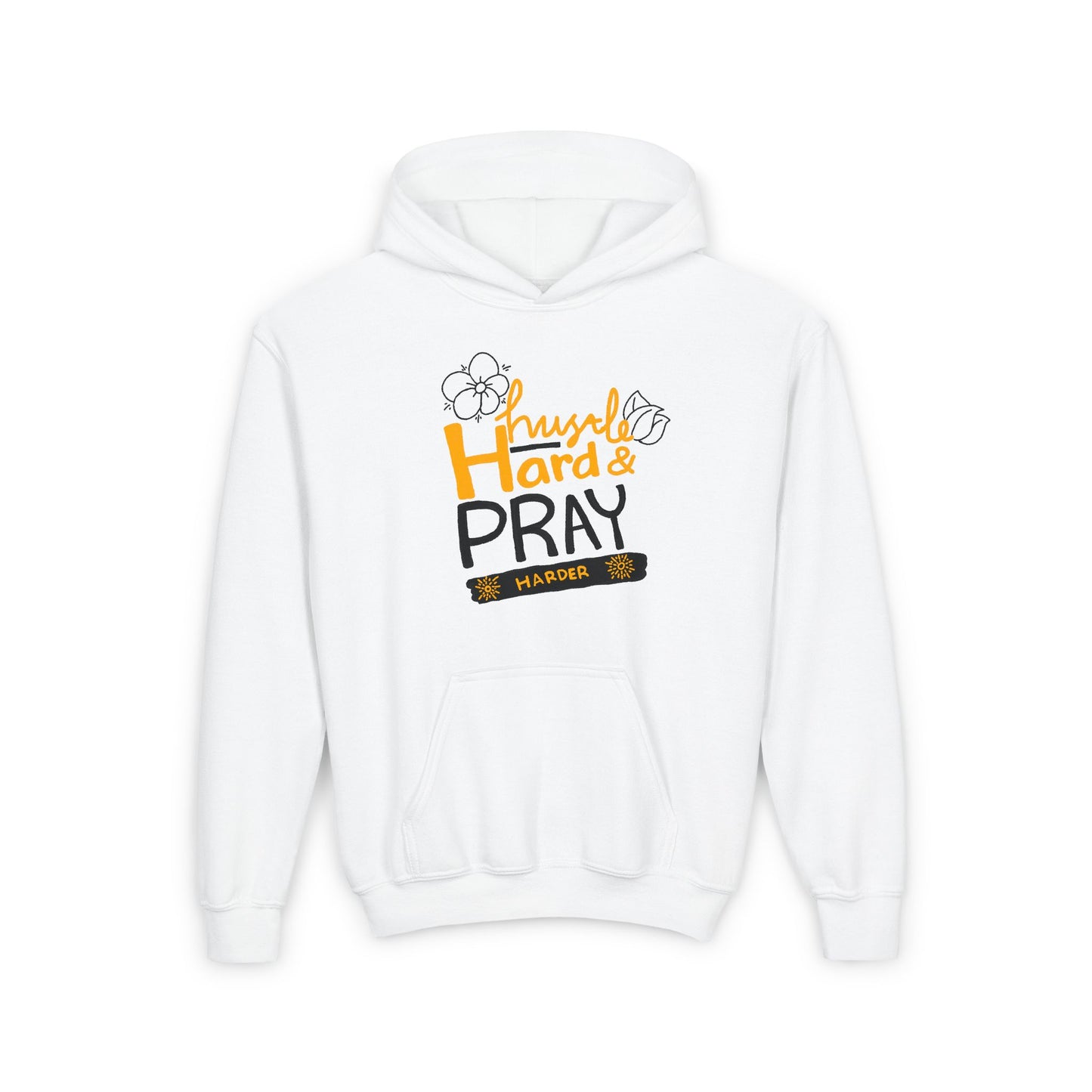 Hustle Hard And Pray Harder Youth Heavy Blend Hooded Sweatshirt