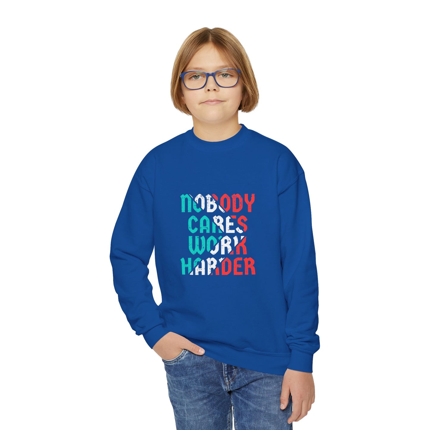 Nobody Cares Work Harder Youth Crewneck Sweatshirt