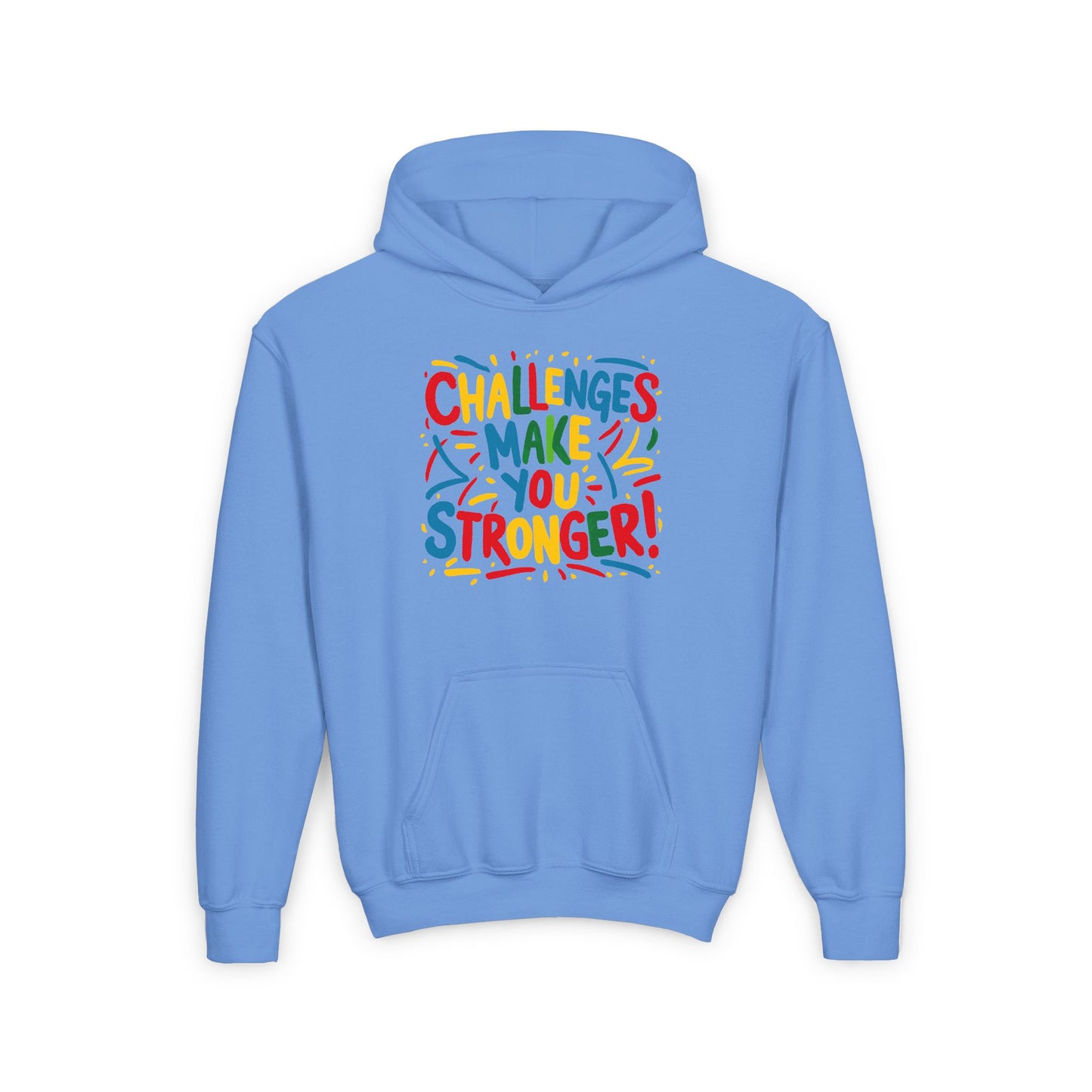 Challenges Make You Stronger! Youth Heavy Blend Hooded Sweatshirt