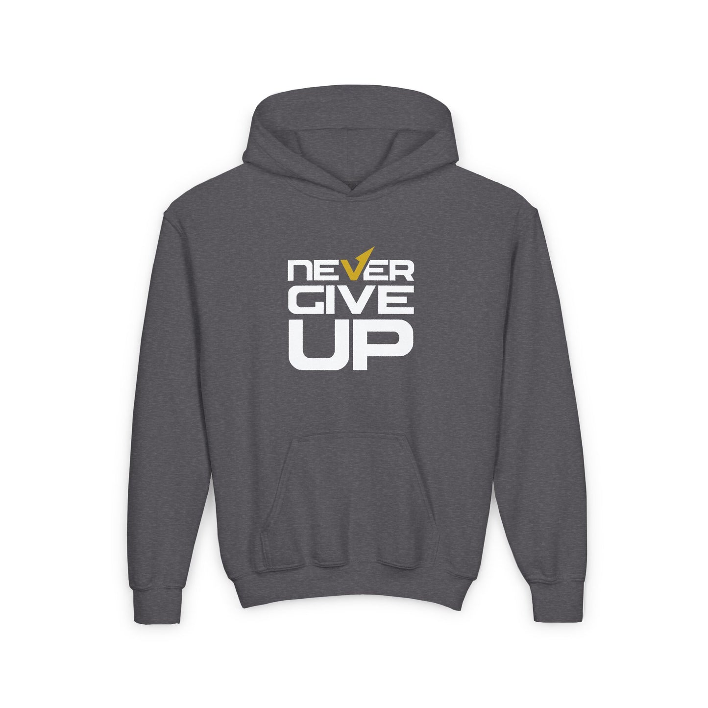 Never Give Up Youth Heavy Blend Hooded Sweatshirt