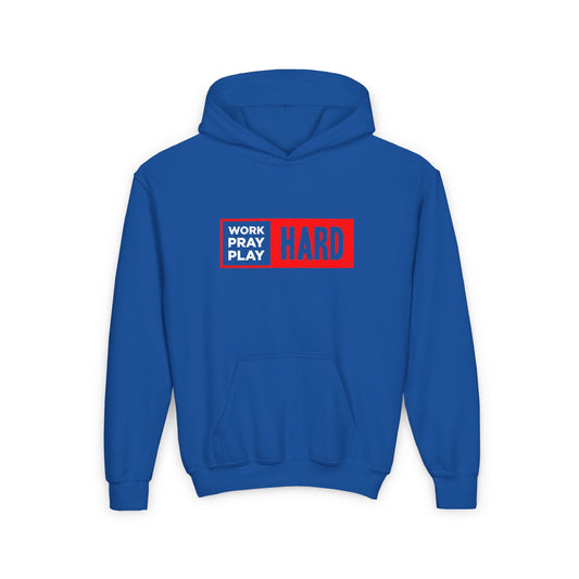 Work Hard Pray Hard Play Hard Youth Heavy Blend Hooded Sweatshirt