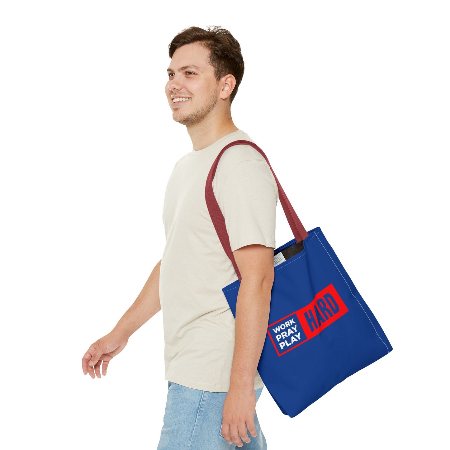 Work Hard Pray Hard Play Hard Tote Bag (AOP)