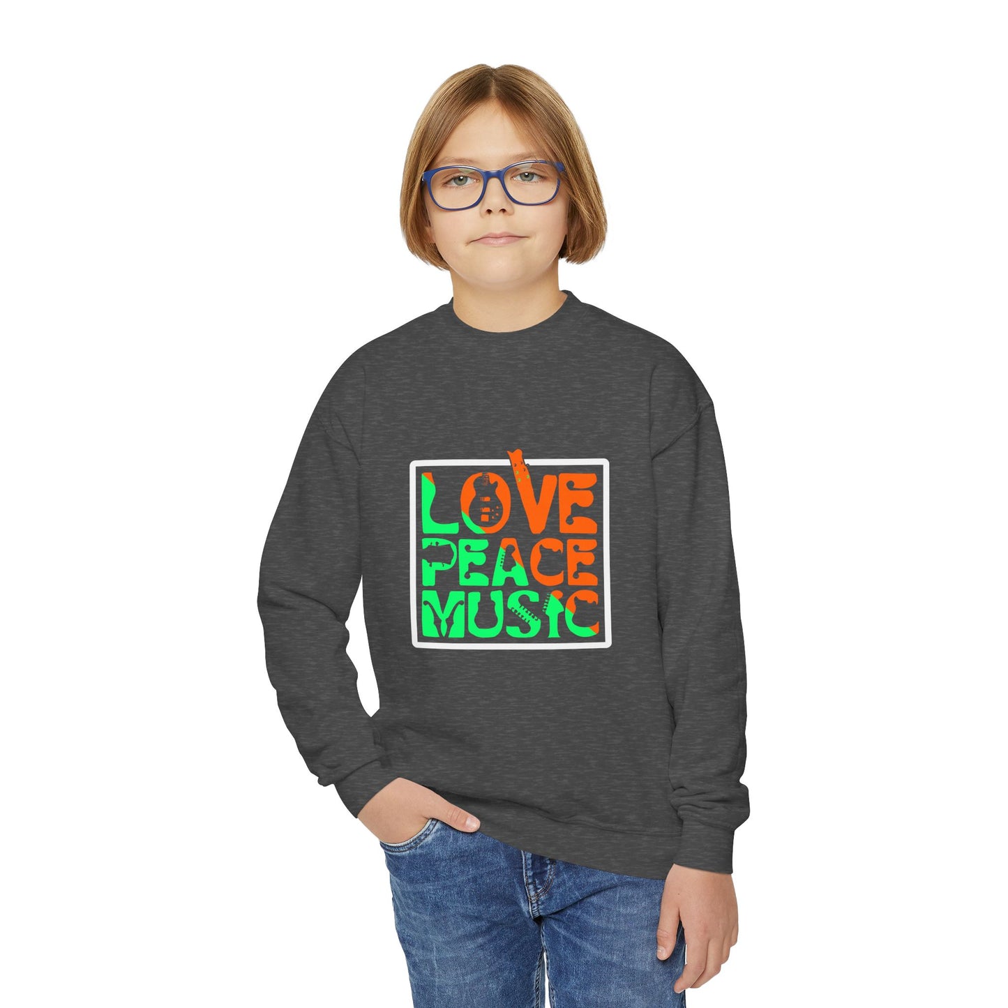 Love Peace Music Youth Crewneck Sweatshirt