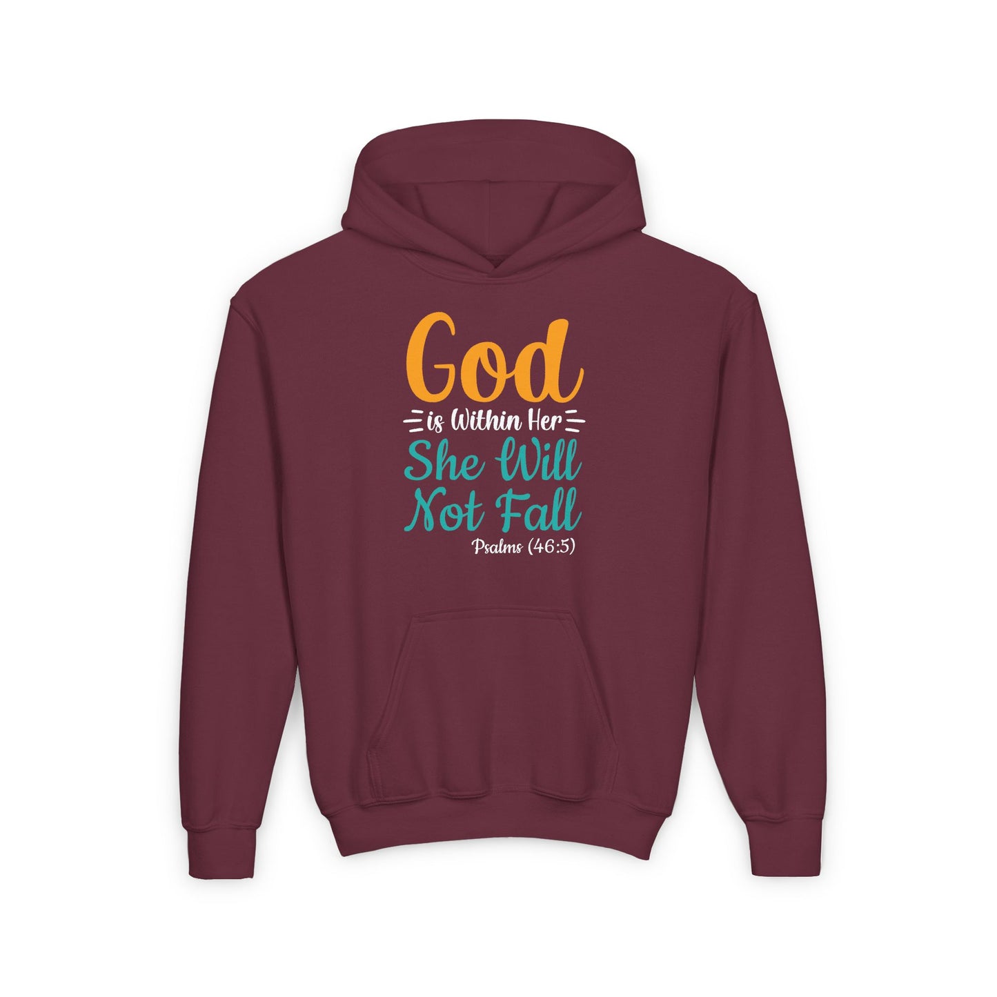 God Is Within Her She Will Not Fall Youth Heavy Blend Hooded Sweatshirt