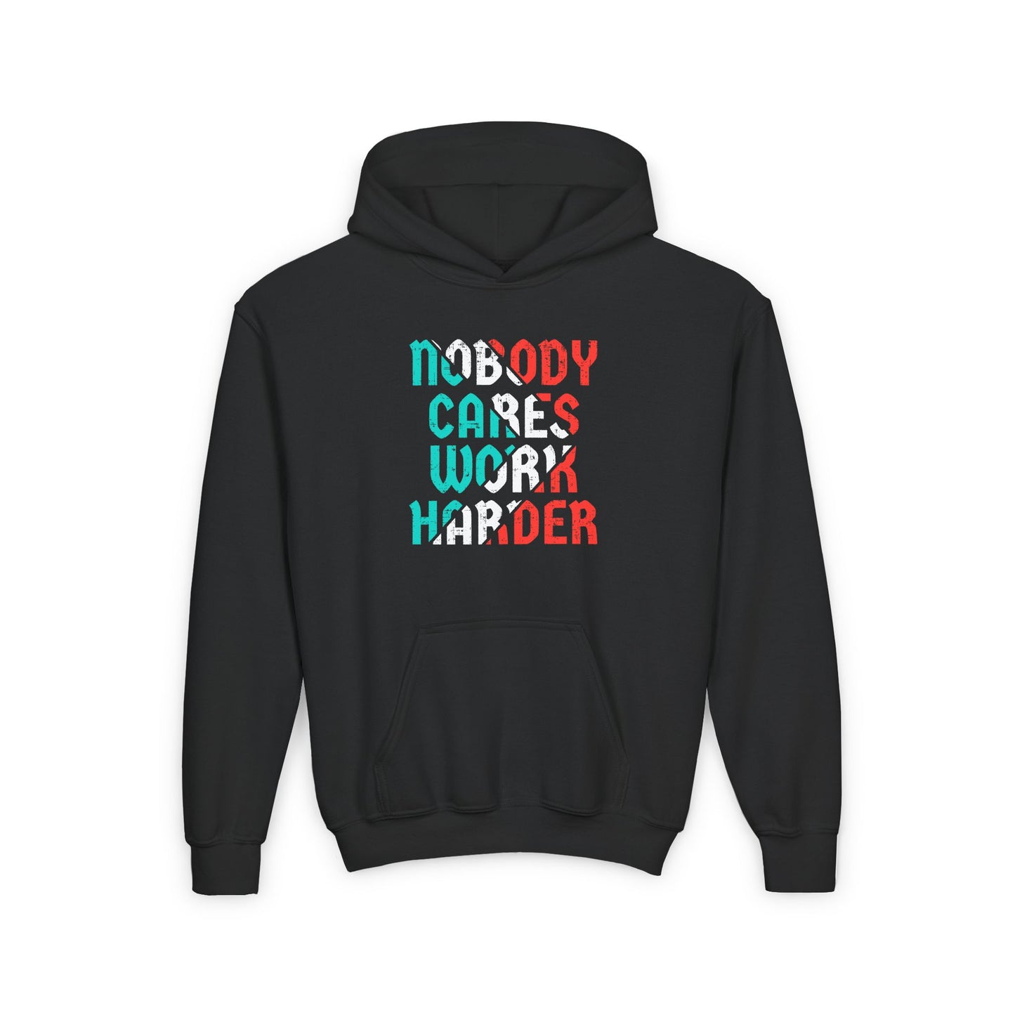 Nobody Cares Work Harder Youth Heavy Blend Hooded Sweatshirt