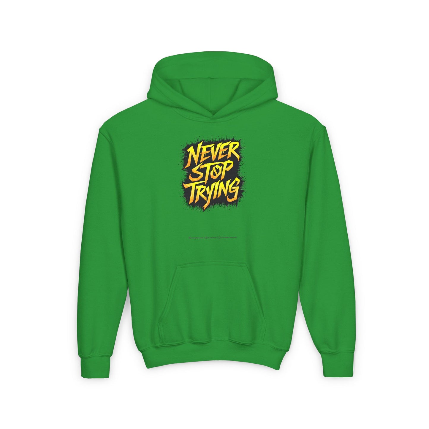 Never Stop Trying Youth Heavy Blend Hooded Sweatshirt