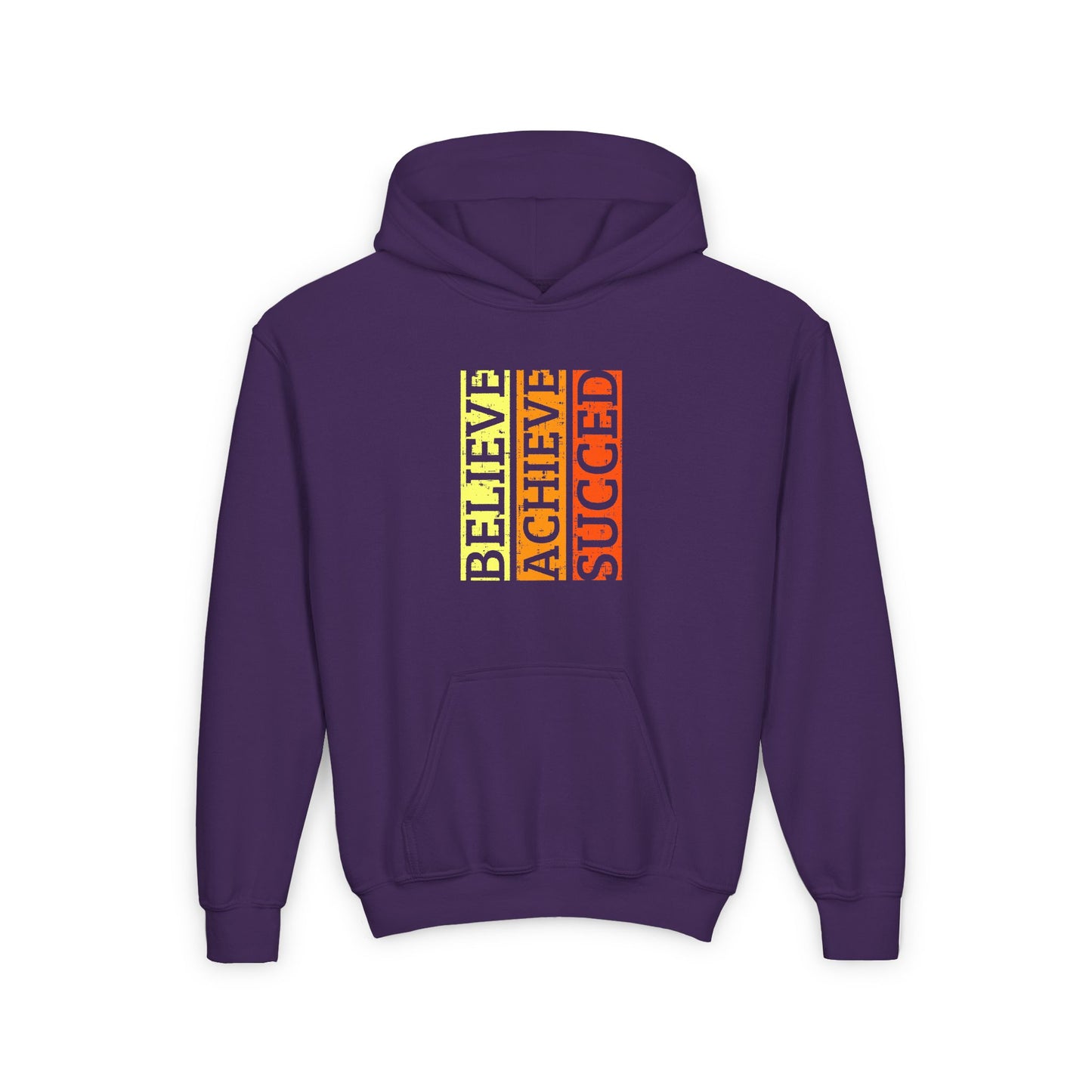 Belive Achieve Succed Youth Heavy Blend Hooded Sweatshirt