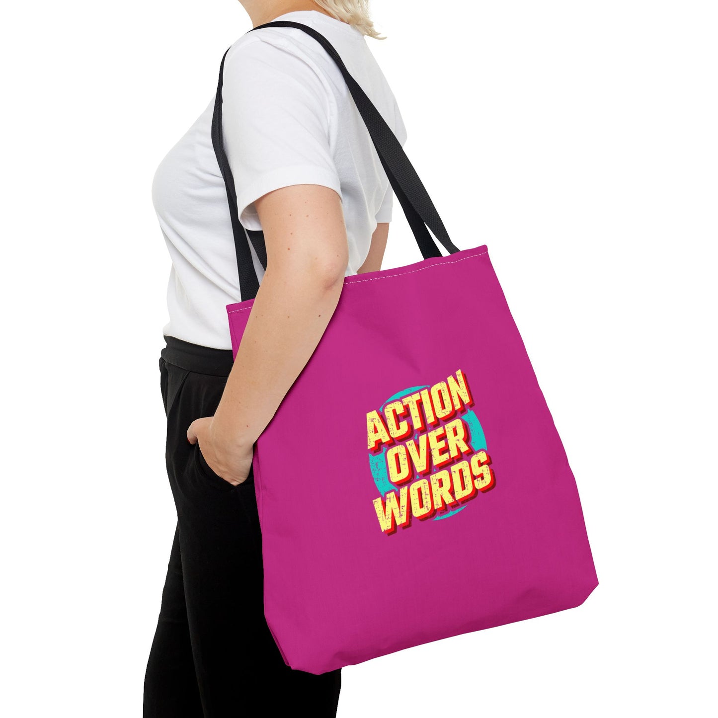 Action Over Words Tote Bag (AOP)