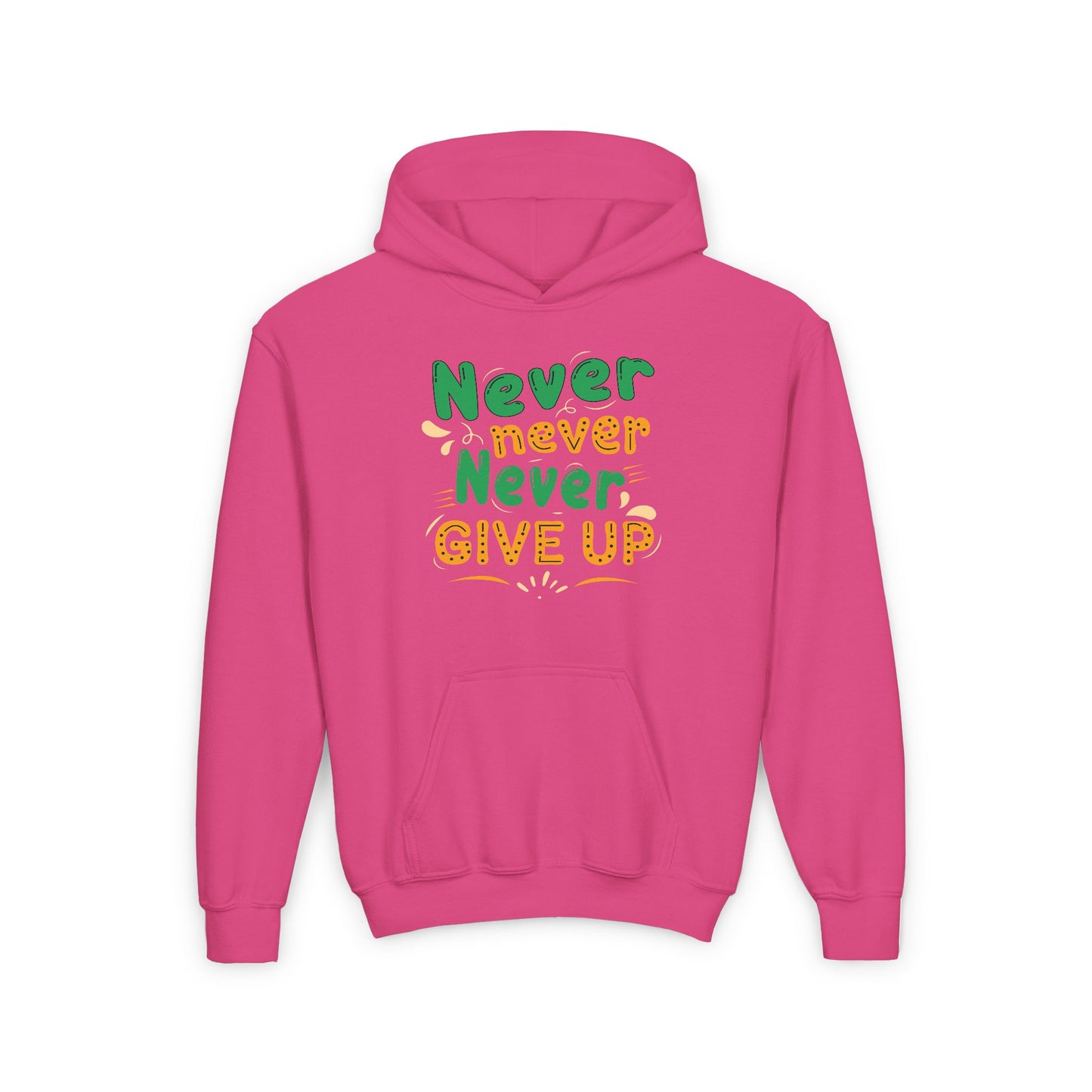 Never Never Never Give Up Youth Heavy Blend Hooded Sweatshirt