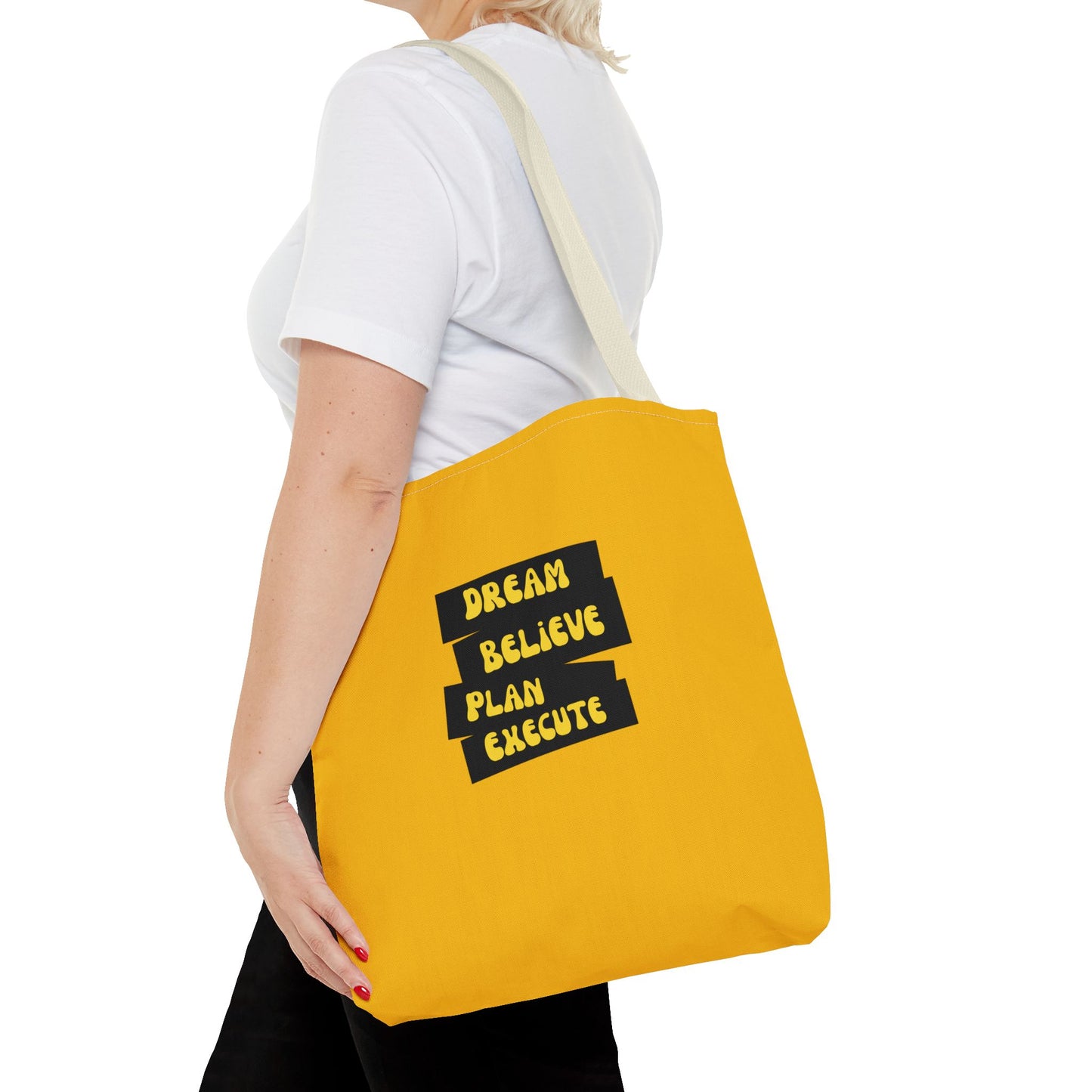 Dream Believe Plan Execute Tote Bag (AOP)